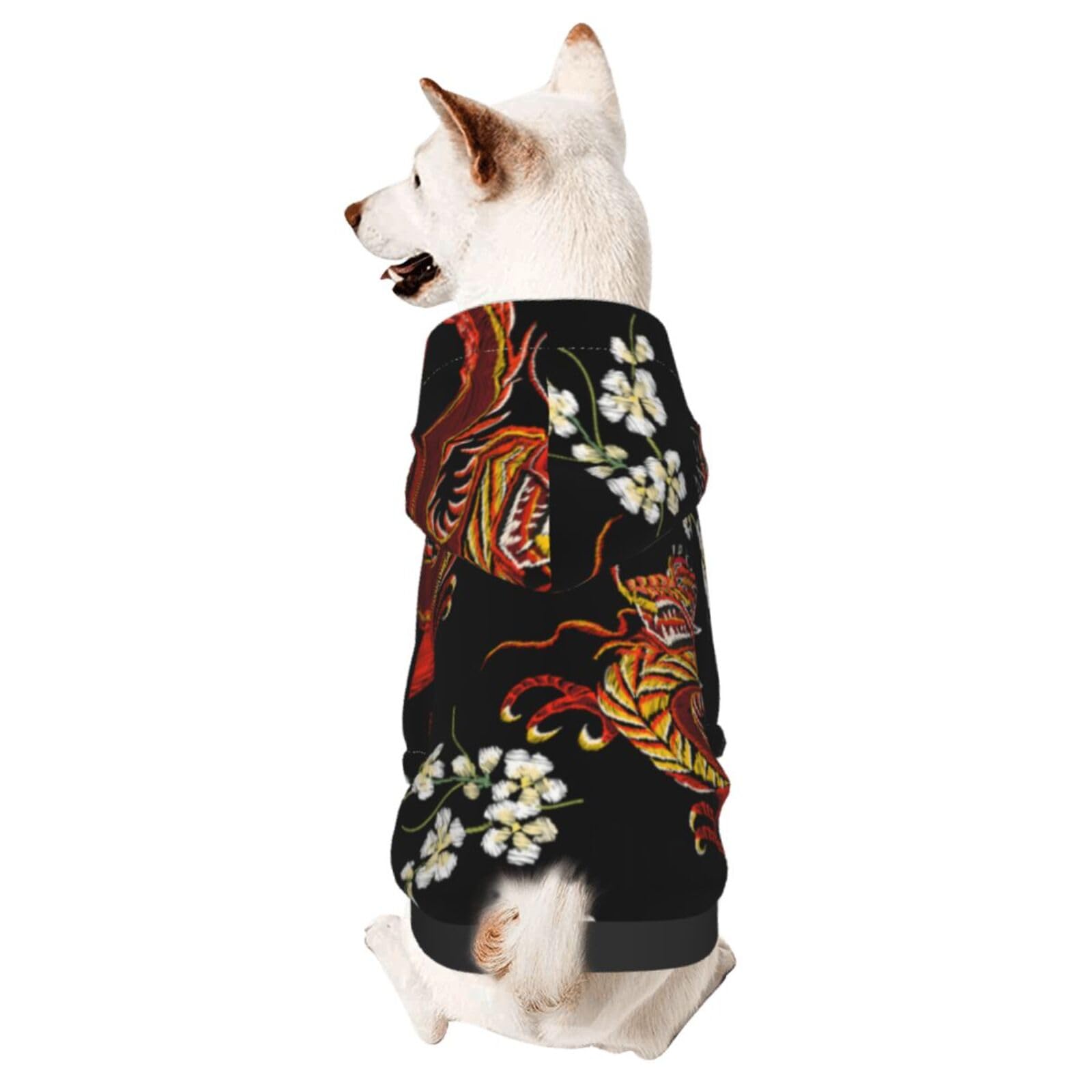 Dog Hoodies Puppy Sweater Cold Weather Dog Coats Soft Pet Clothes Hooded Sweatshirt For Dog Cat (Floral Chinese Japanese Dragon