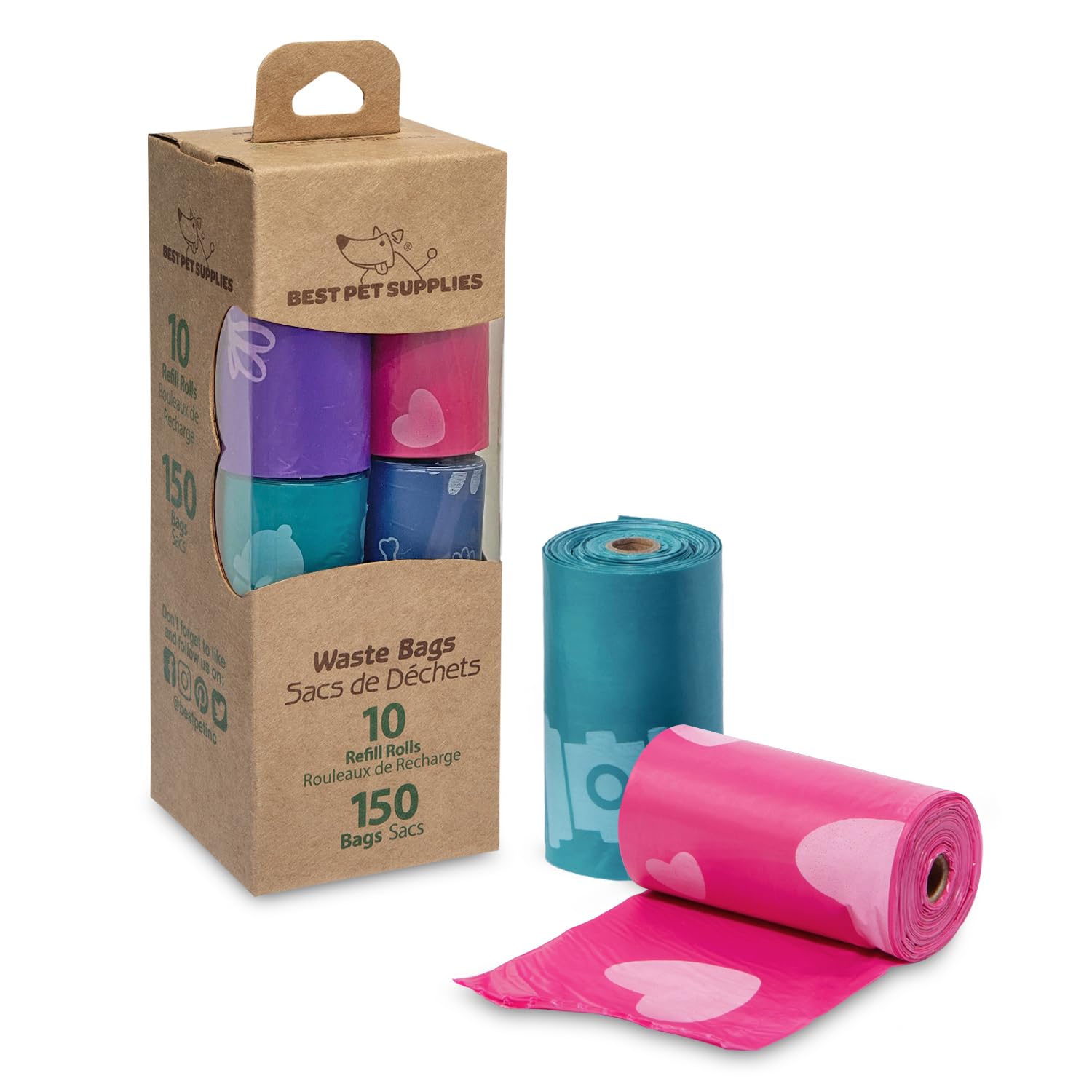 Best Pet Supplies Dog Poop Bags For Waste Refuse Cleanup, Doggy Roll Replacements For Outdoor Puppy Walking And Travel, Leak Proof And Tear Resistant, Thick Plastic - Assorted Colors, 150 Bags