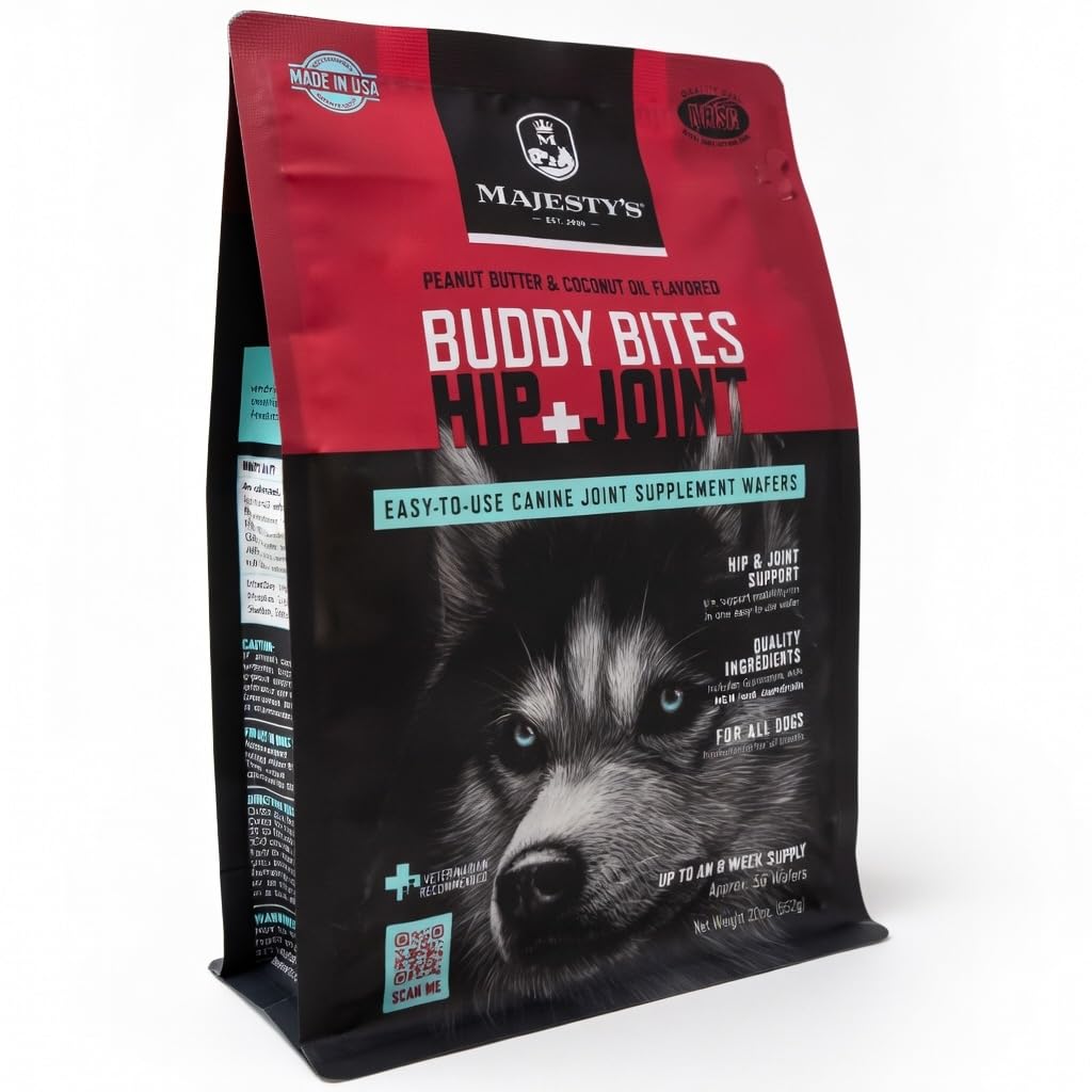 Majestys Buddy Bites Hip and Joint Wafers for All Dogs - Superior Support Supplement - Peanut Butter and Coconut Oil Flavored -