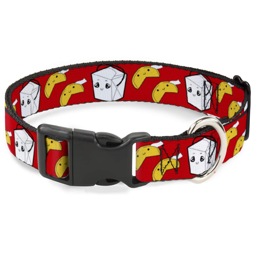 Buckle-Down Plastic Clip Collar - Take Out/Fortune Cookies Red - 1.5 Wide - Fits 13-18 Neck - Small