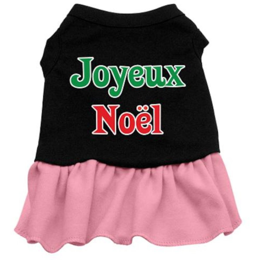 Christmas Pet Dog & Cat Dress Screen Printed, Joyeux Noel Black W/Light Pink 3XL (25-35 lbs.)