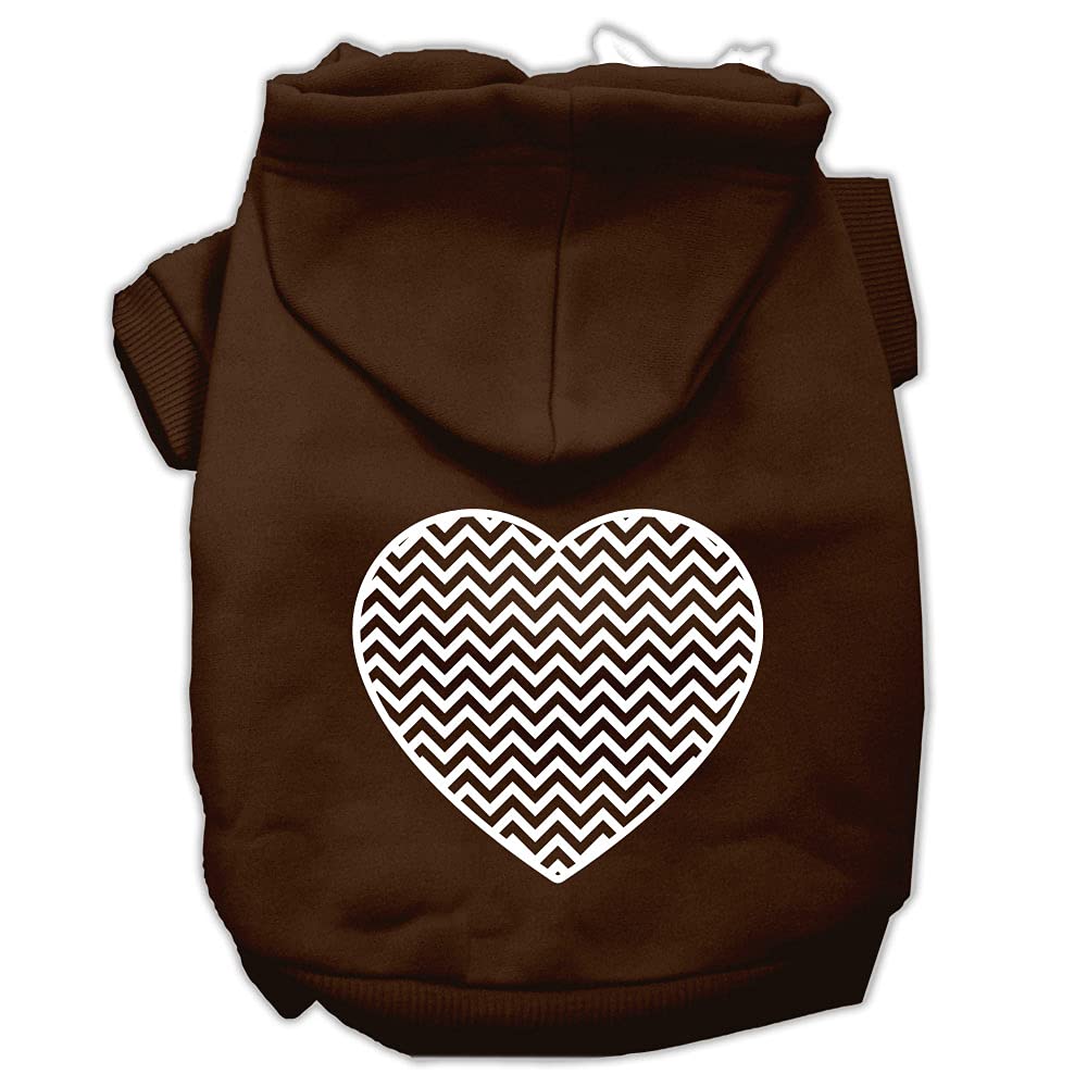 Pet Dog & Cat Hoodie Screen Printed, 'Chevron Heart' Brown Sm (3-6 Lbs.)