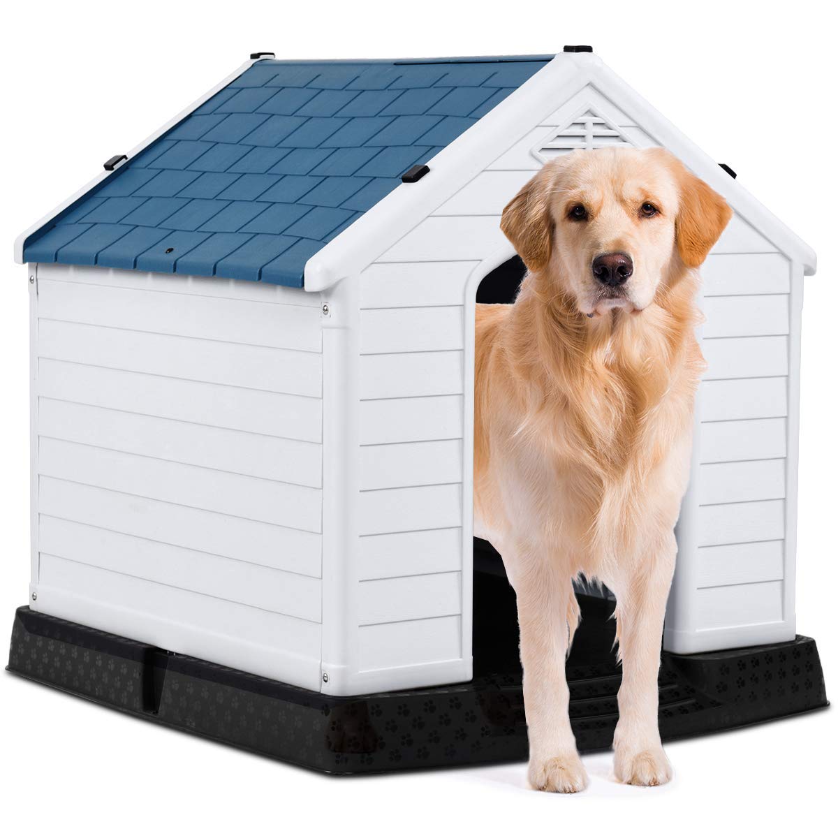 Giantex Dog House For Medium Dogs, Waterproof Plastic Dog Houses With Air Vents And Elevated Floor, Easy To Assemble, Outdoor Cat House Feeding Station Indoor Patio Backyard Dog Kennel House