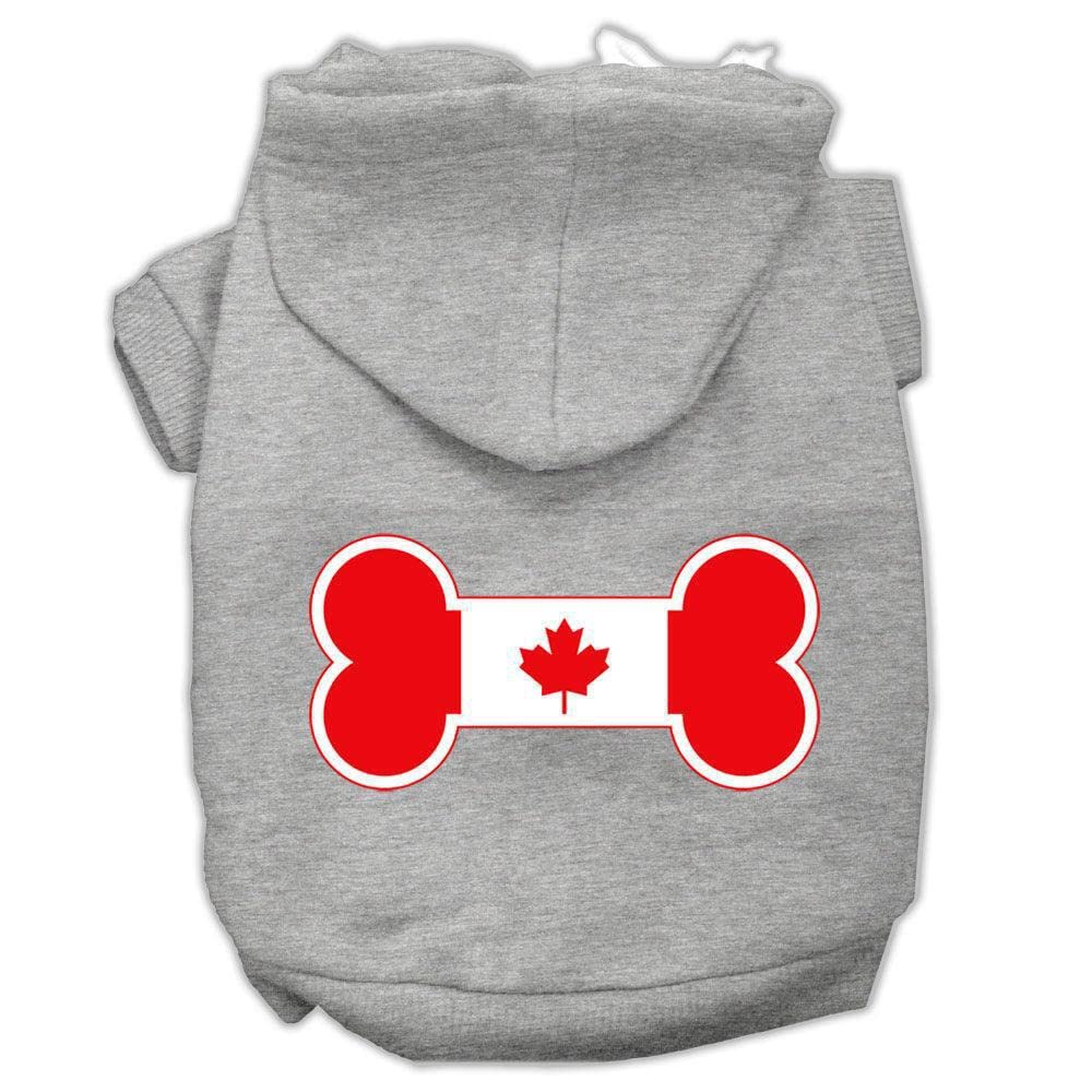 Mirage Pet Products 12&quot; Bone Shaped Canadian Flag Screen Print Pet Hoodie, Medium, Grey