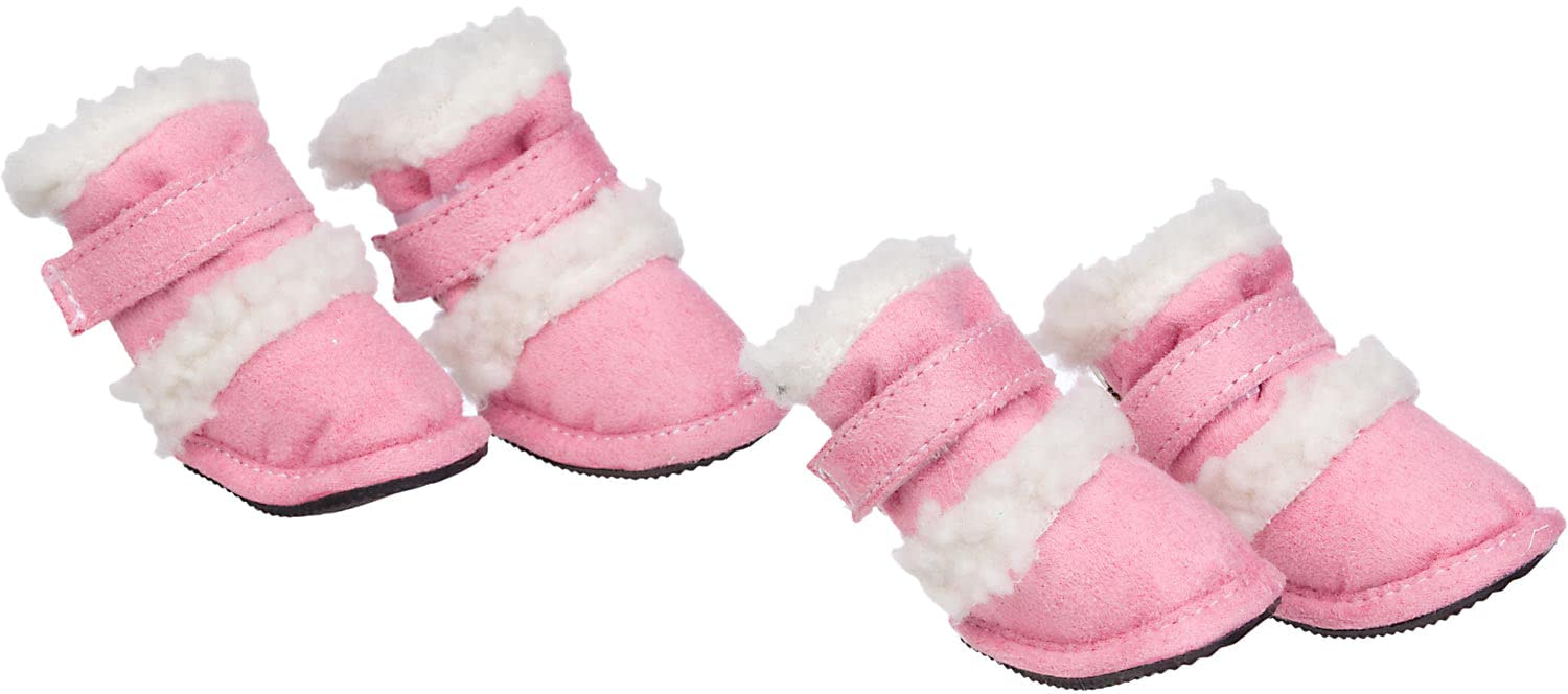 Pet Life Duggz Shearling Dog Shoes - Winter Dog Boots with Dual Hook-and-Loop enclosures for Ankle Support - Set of 4 Shoes fo