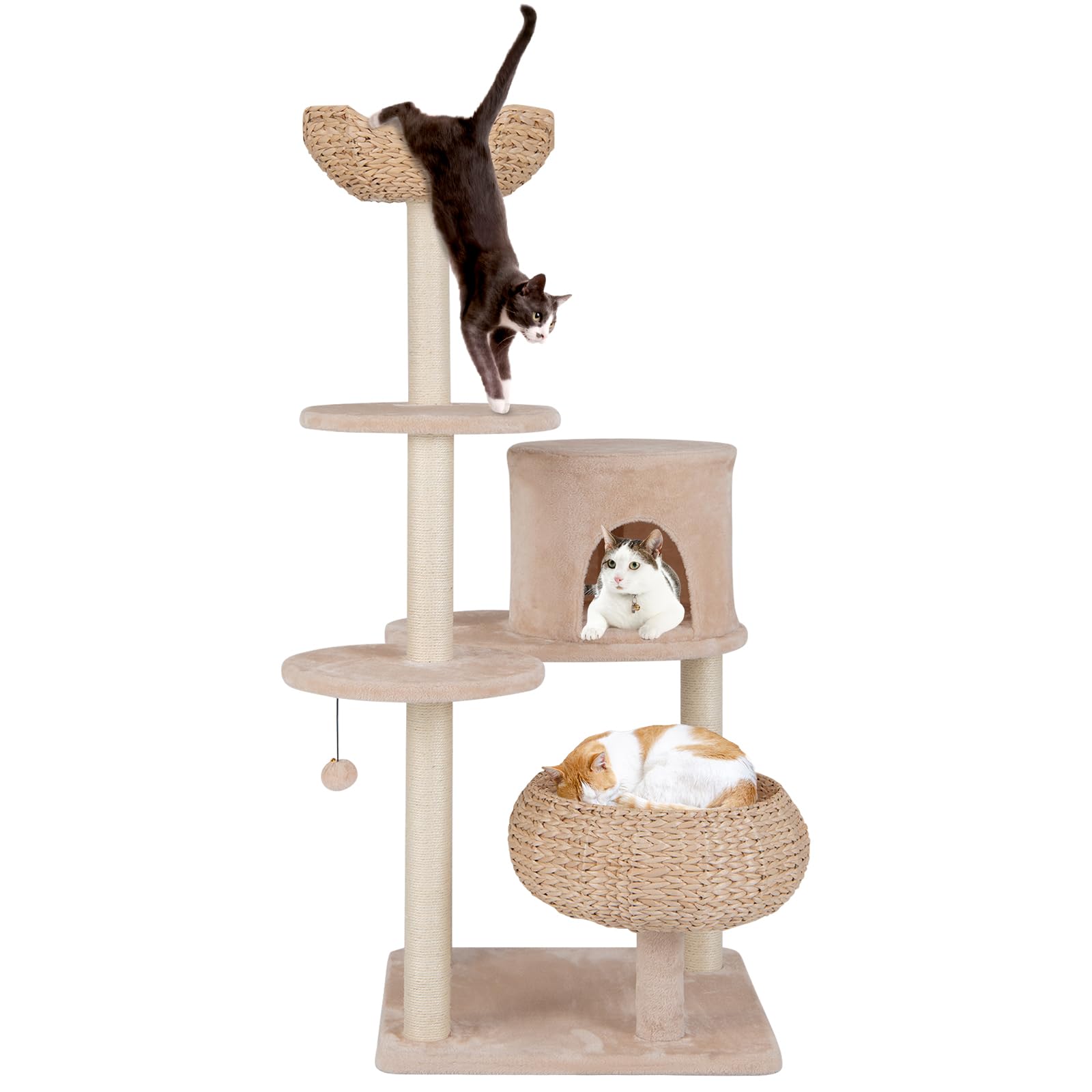 Tangkula Modern Cat Tree, 58 Inch Cat Tower With Sisal Scratching Posts, Condo, Cattail Plush Perch, Basket Cat Bed, Dangling Ba