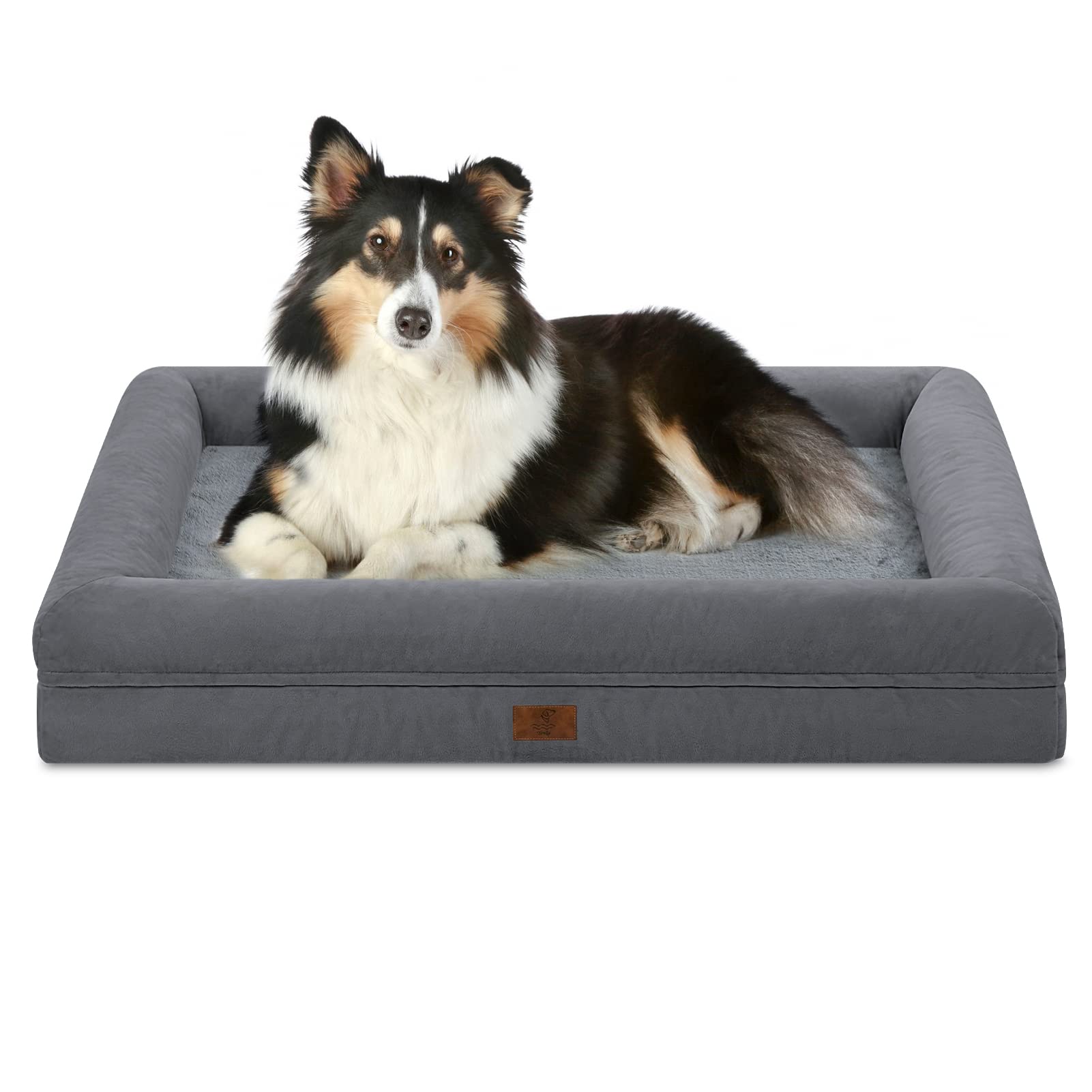 Yiruka Large Dog Bed, Dark Grey Orthopedic Dog Bed, Waterproof Dog Bed With Removable Cover, 4-Sides Removable Bolster Dog Soft Sofa Bed With Nonskid Bottom, Washable Dog Beds For Large Dogs