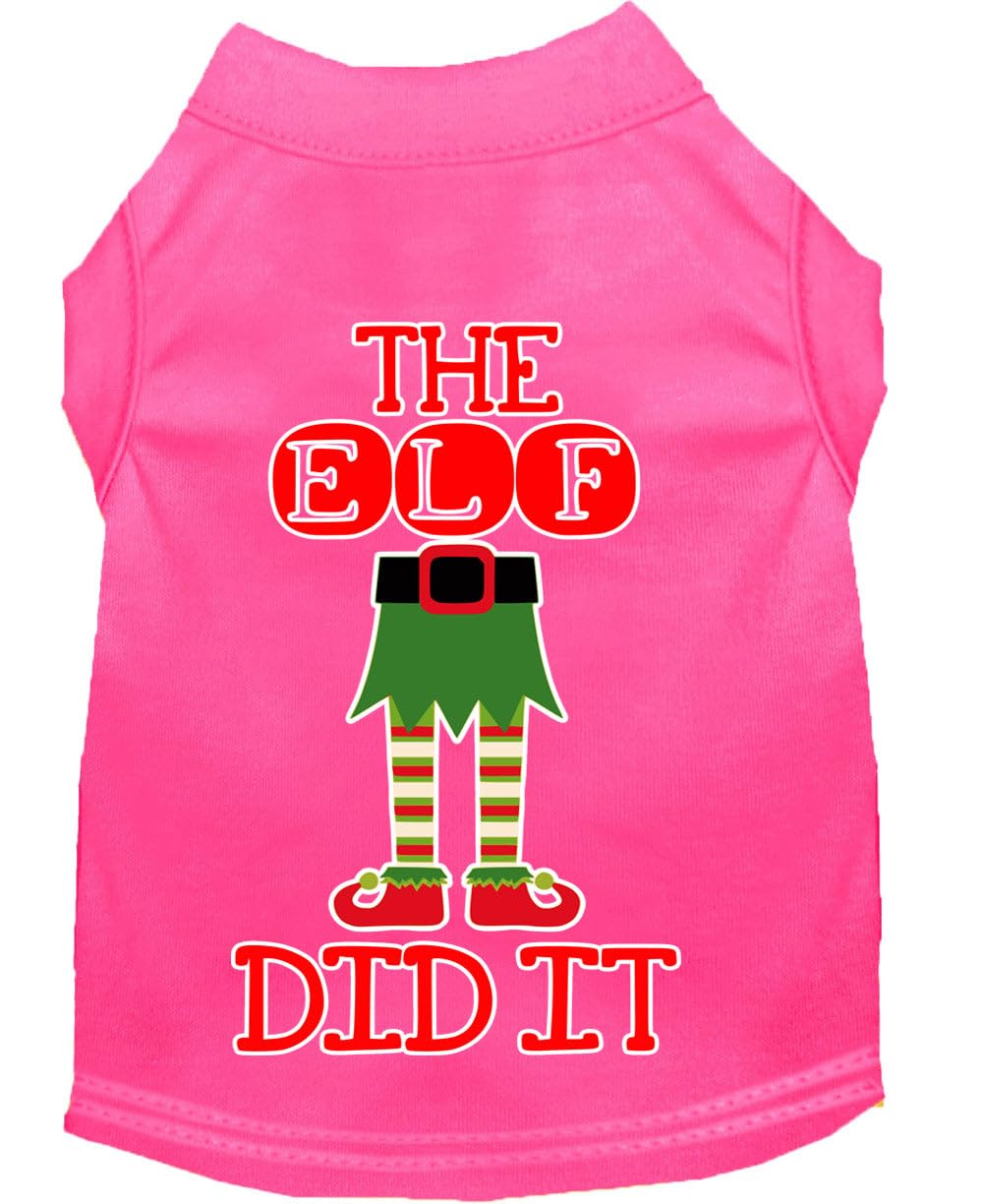 Christmas Pet Dog & Cat Shirt Screen Printed, &quot;The Elf Did It&quot; Bright Pink 2XL (20-25 lbs.)