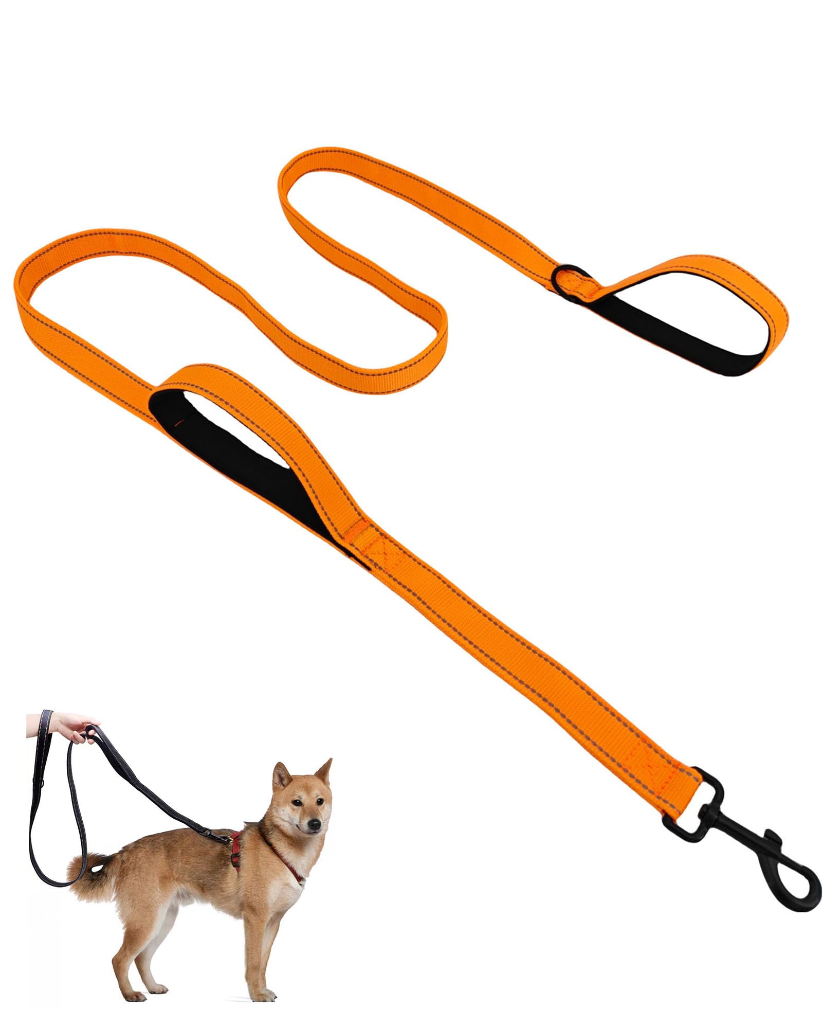 Aeclleca Soft Handle Reflective Black Dog Leash With 2 Padded Handles, 5Ft Heavy Duty Pet Lead For Medium & Large Dogs, Comforta