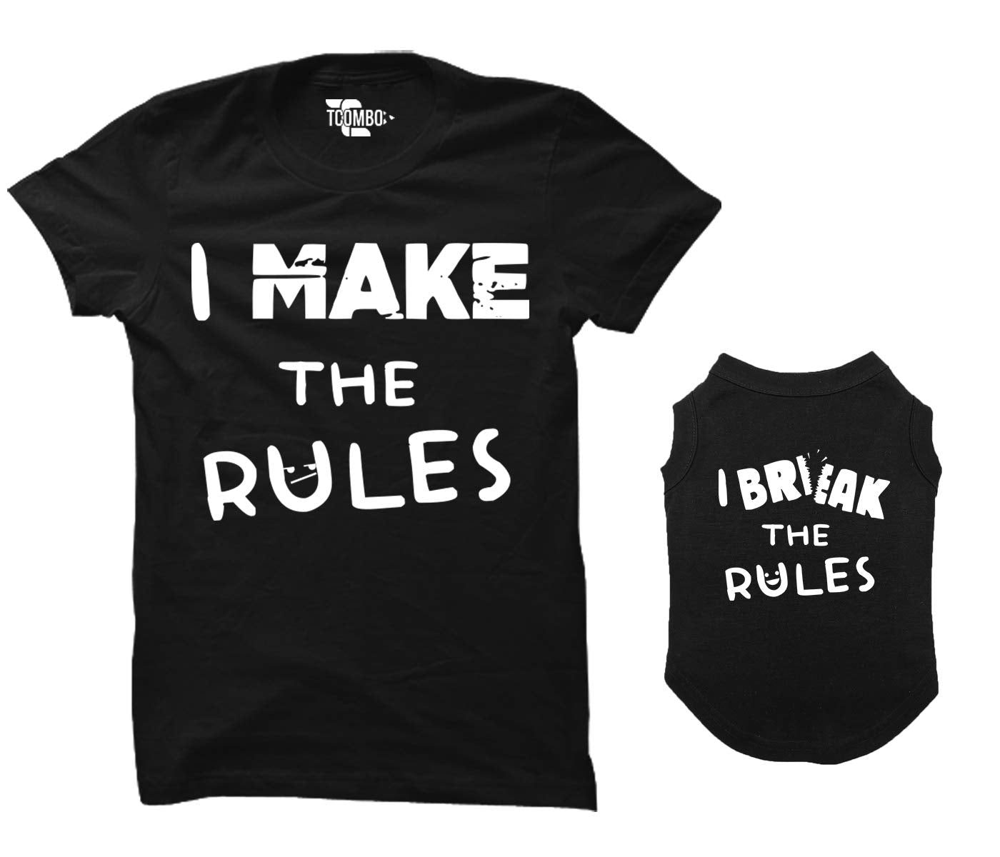 I Make The Rules/I Break The Rules Matching Dog Shirt & Women'S T-Shirt (Black, Large Womens/3X-Large Dog)