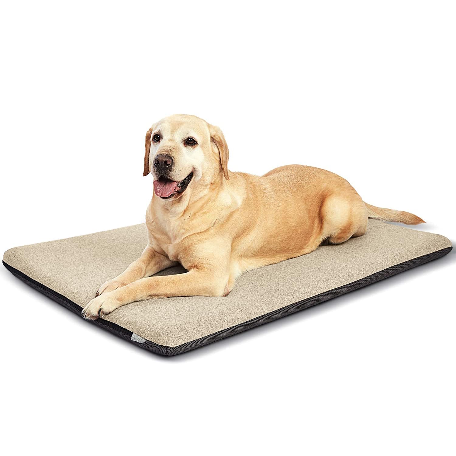 Panku Orthopedic Dog Beds For Large Dogs, Dog Pad For Crate With Durable Washable Waterproof Linen Removable Cover, Cream White
