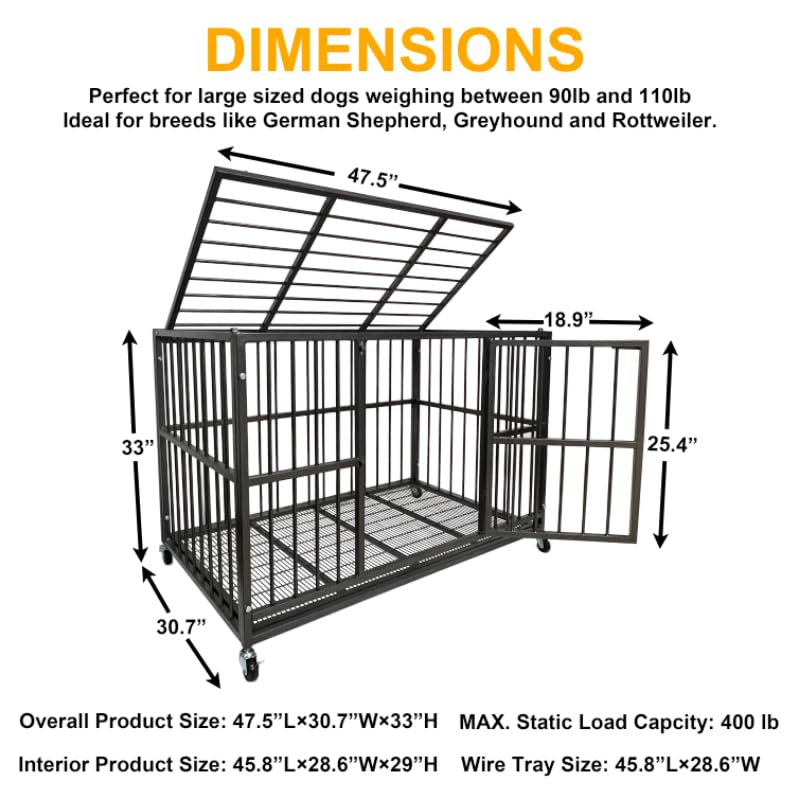 Boldbone 37 Inch Heavy Duty Wire Dog Crate Cage Kennel For Large Dogs, High Anxiety Dog Crate With Removable Wire Trays And Whee