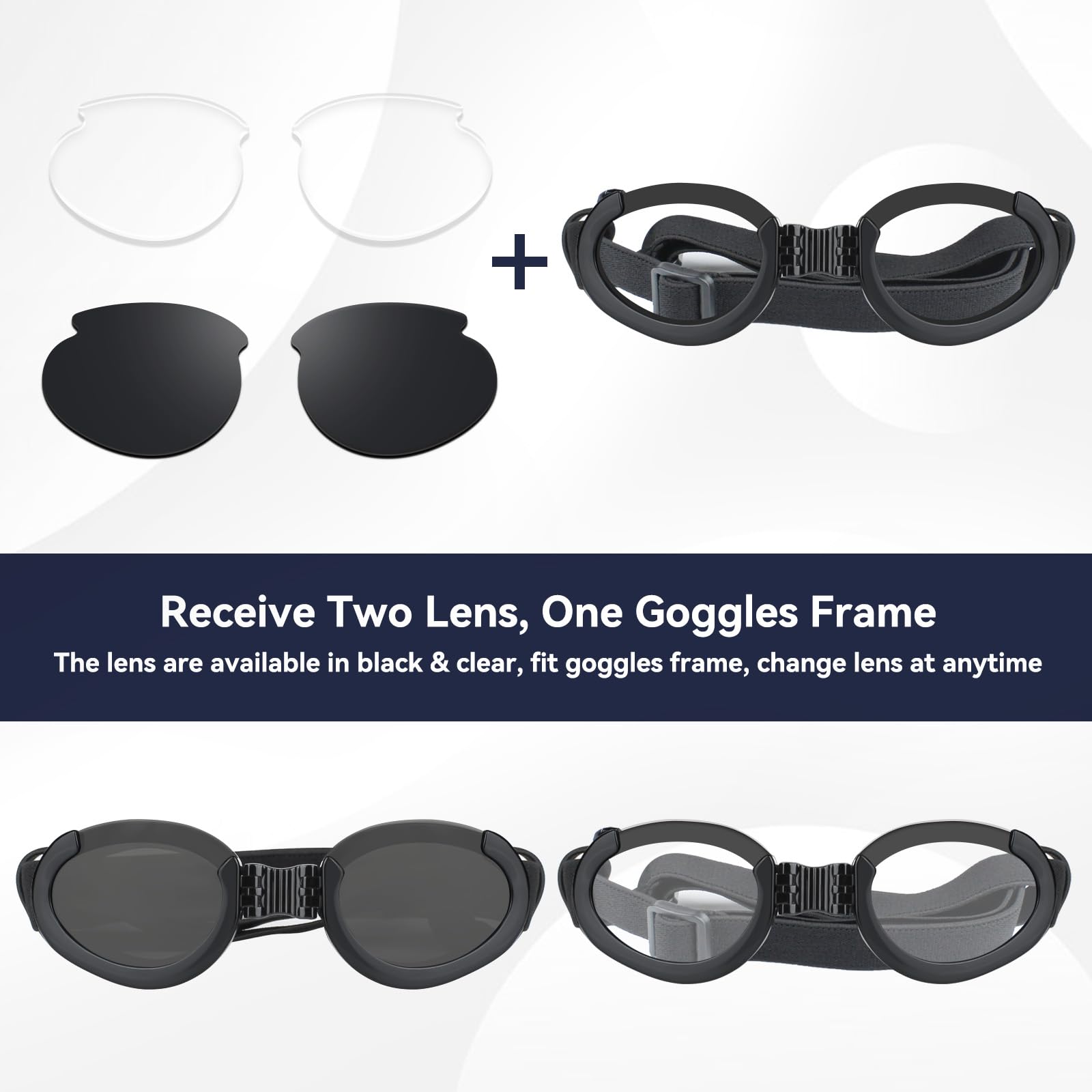 Billionchains Dog Goggles With Replaceable Lens Eye Protection Dog Sunglasses For Small To Medium Breed For Outdoor Riding/Drivi