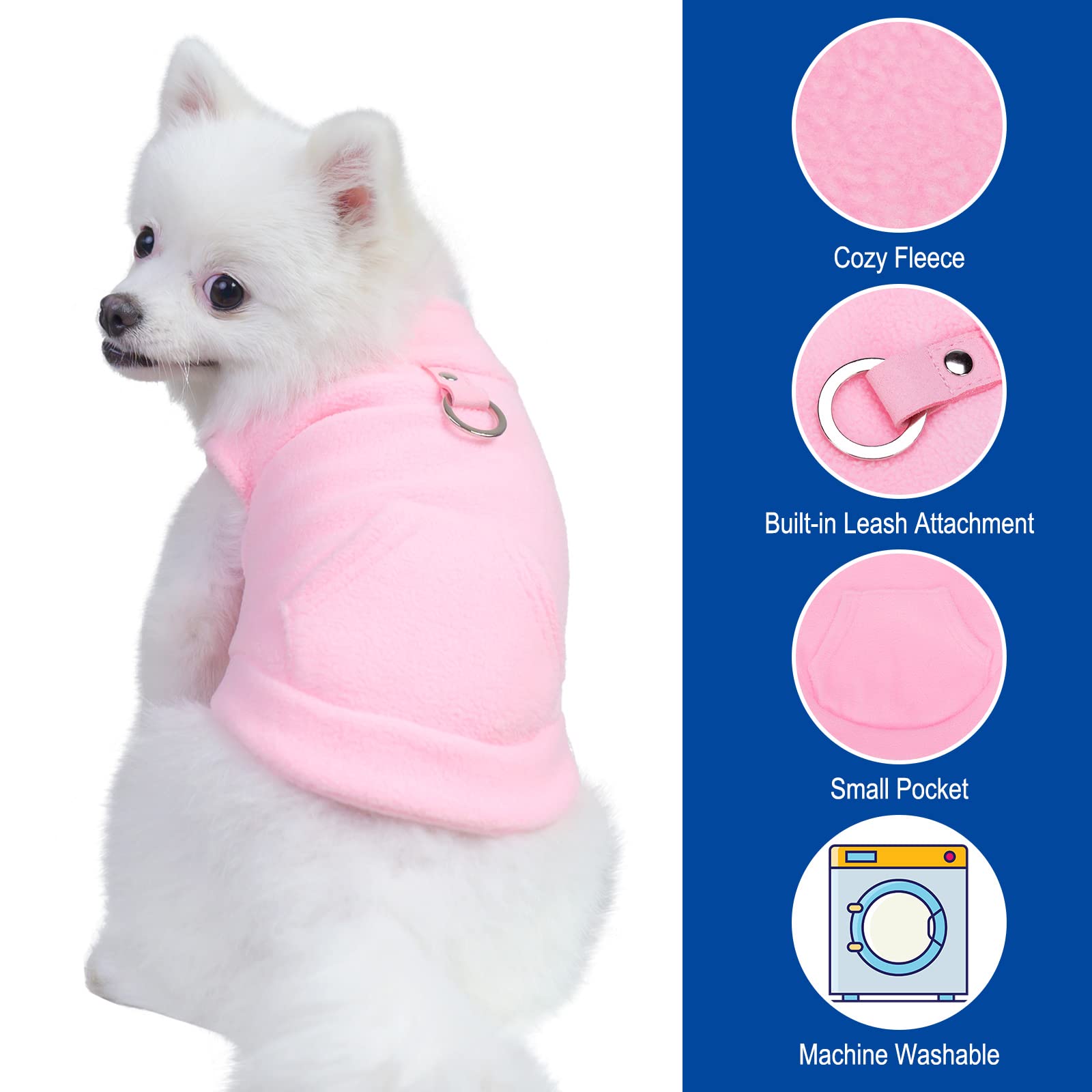 Expawlorer Polar Fleece Vest Dog Clothes - Fall Dog Sweater Pet Clothing, Warm Soft Pullover Sleeveless Dog Jacket With Small Pocket, Cold Winter Coat For Small Medium Large Dogs (Light Pink, Xs)