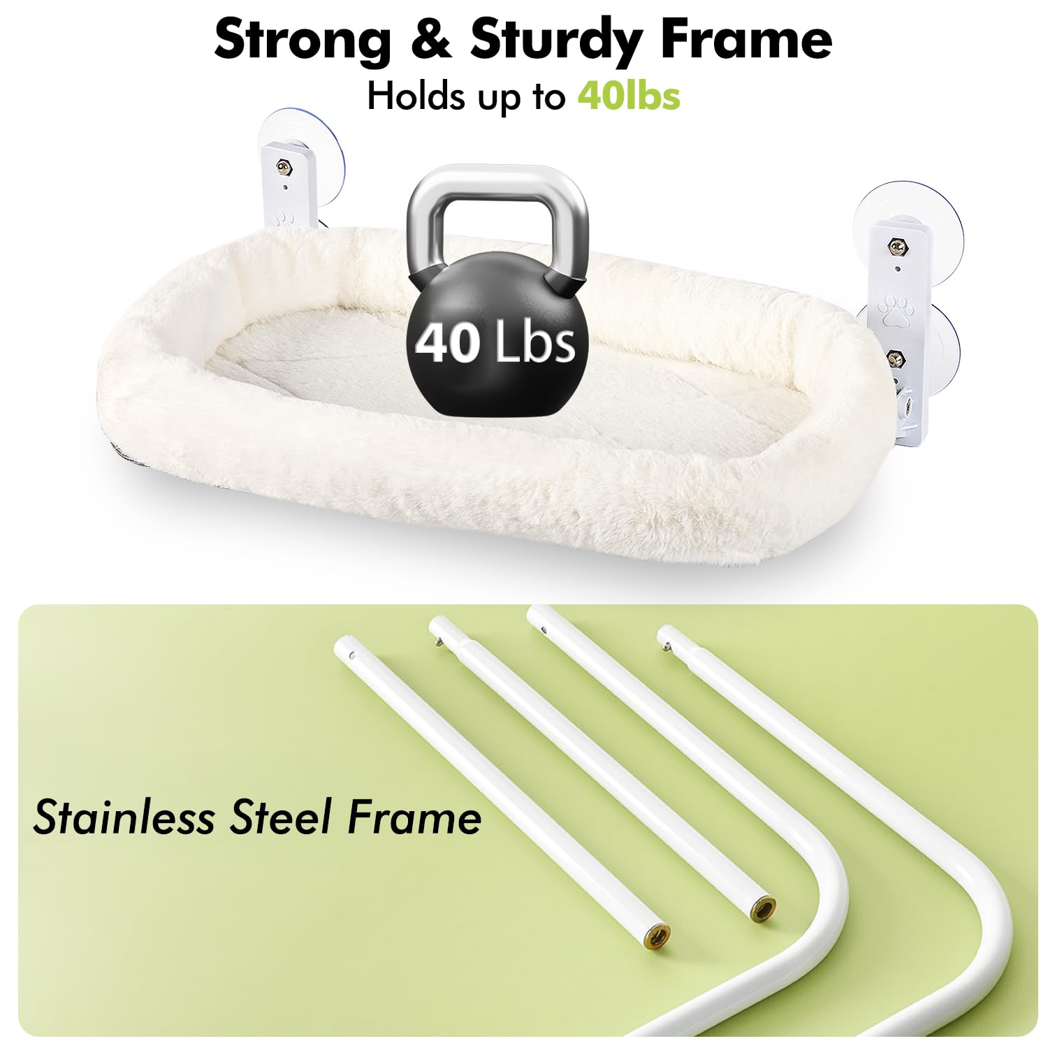 Amosijoy Cordless Cat Window Perch, Cat Hammock For Window With 4 Strong Suction Cups, Solid Metal Frame And Soft Cover, Cat Beds For Indoor Cats