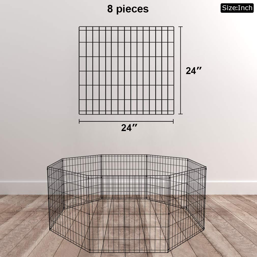 Bestpet Dog Pen Dog Playpen Puppy Pet Playpen 8 Panel Indoor Outdoor Metal Portable Folding Animal Exercise Dog Fence,24',Black
