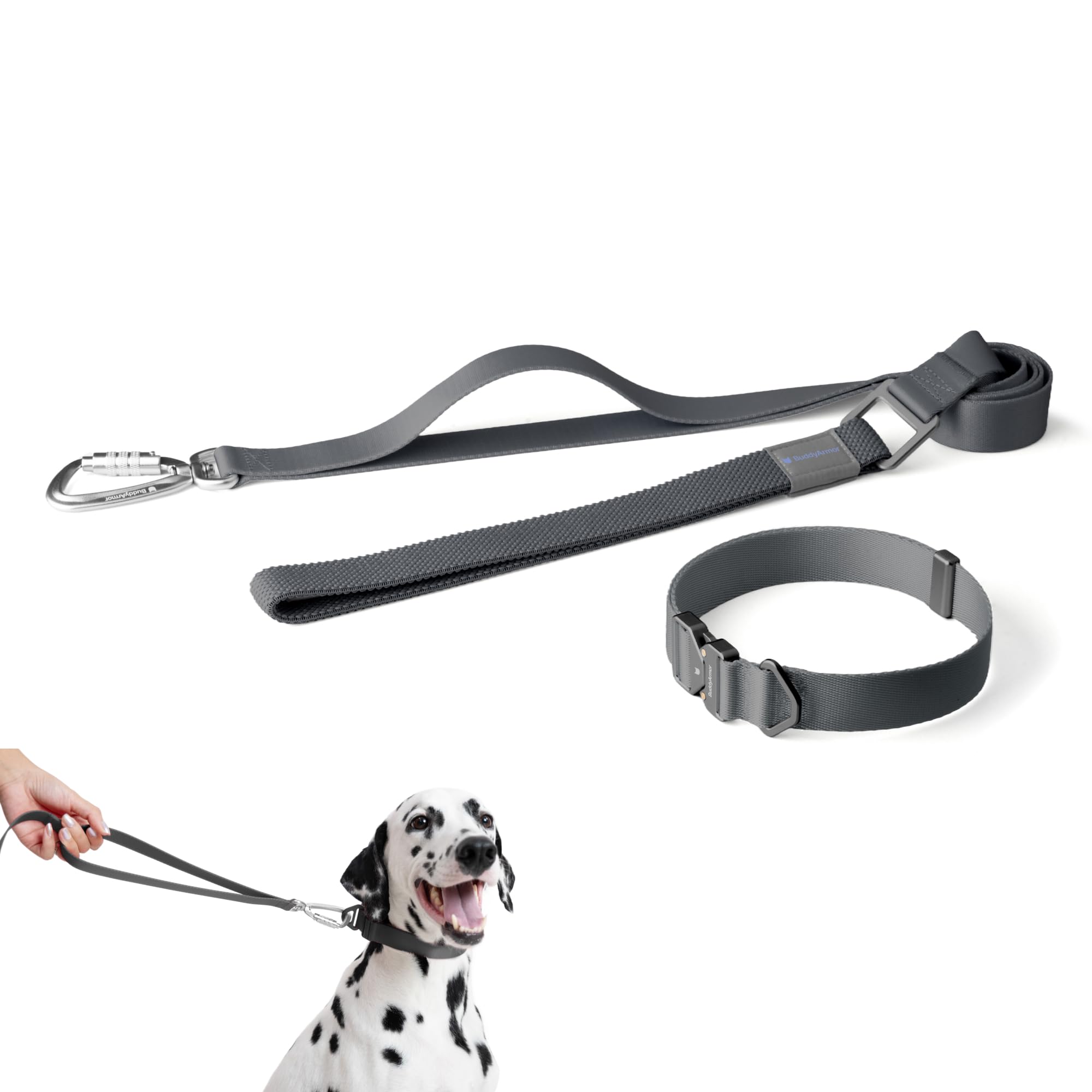 Buddyarmor Dog Collar And Leash Set, Heavy Duty Quick Release Buckle Dog Collar And Two Handles Dog Leash For Training & Outdoor