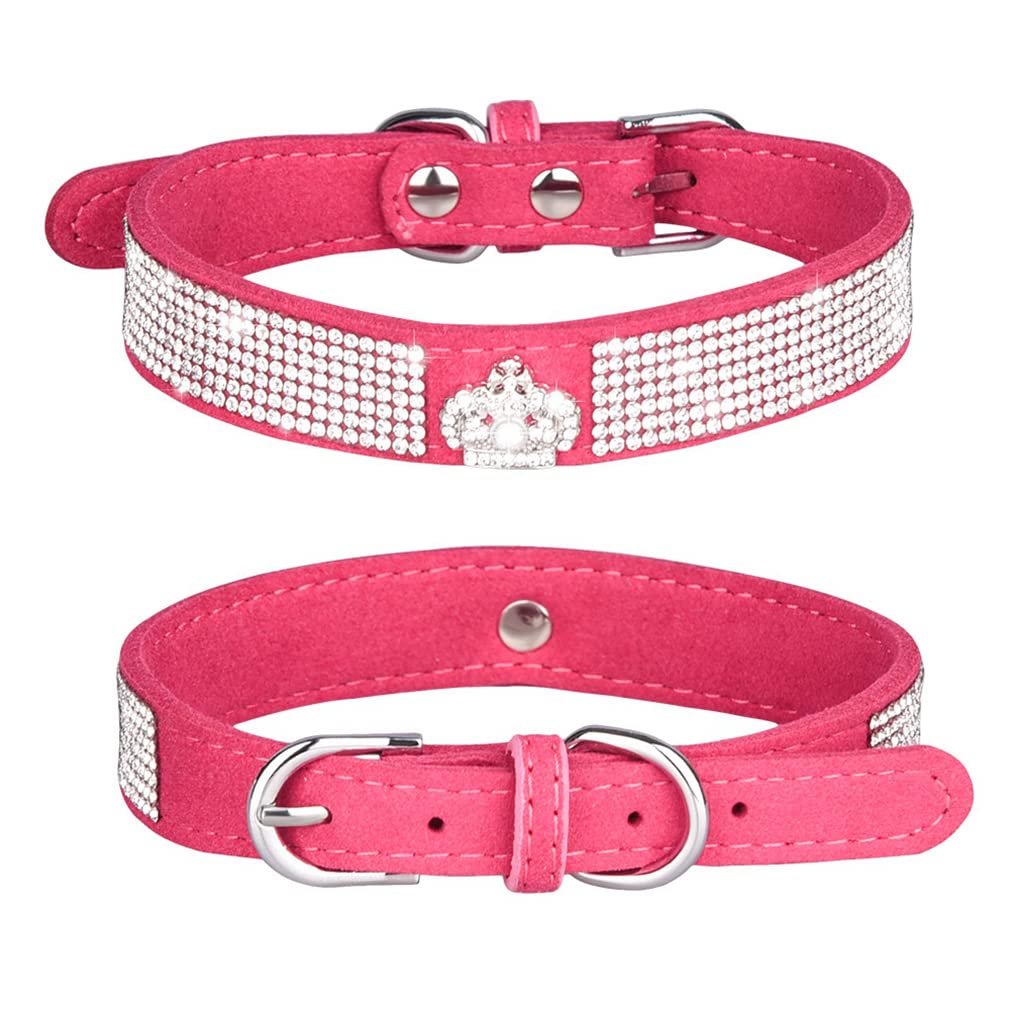 Hot Pink Dog Collars For Large Dogs Girl, Diamond Dog Collar Rhinestone Bling Pretty Jewel Glitter Sparkly Pet Collars For Xxs X
