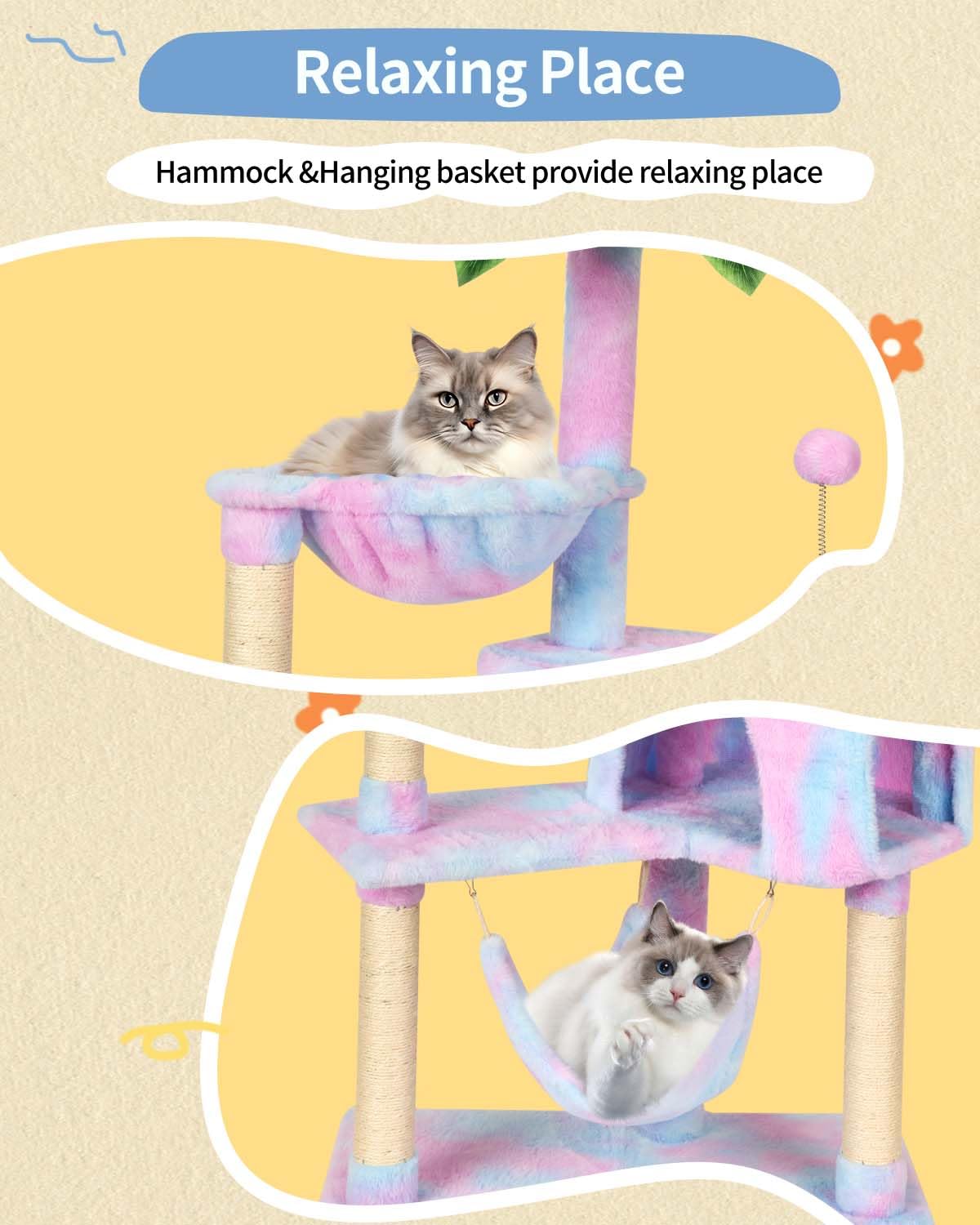 Kiyumi Cat Tree Cat Tower Condo With Sisal Scratching Post For Indoor Cats Tree Furniture With Hammock Perch And Kitten Ball Toy