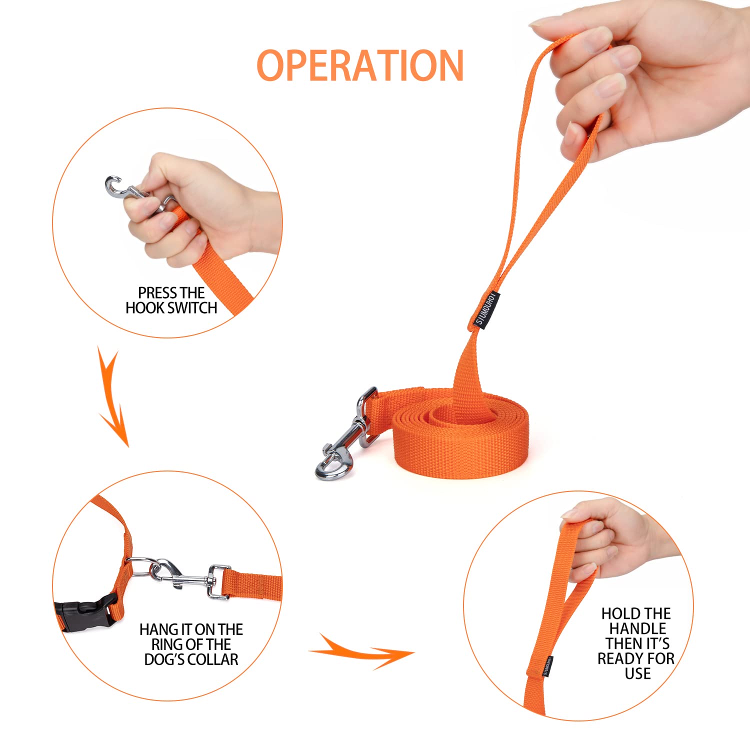 Siumouhoi Strong Durable Nylon Dog Training Leash, 1 Inch Wide Traction Rope, 6 Ft 10Ft 15Ft Long, For Small And Medium Dog (Ora