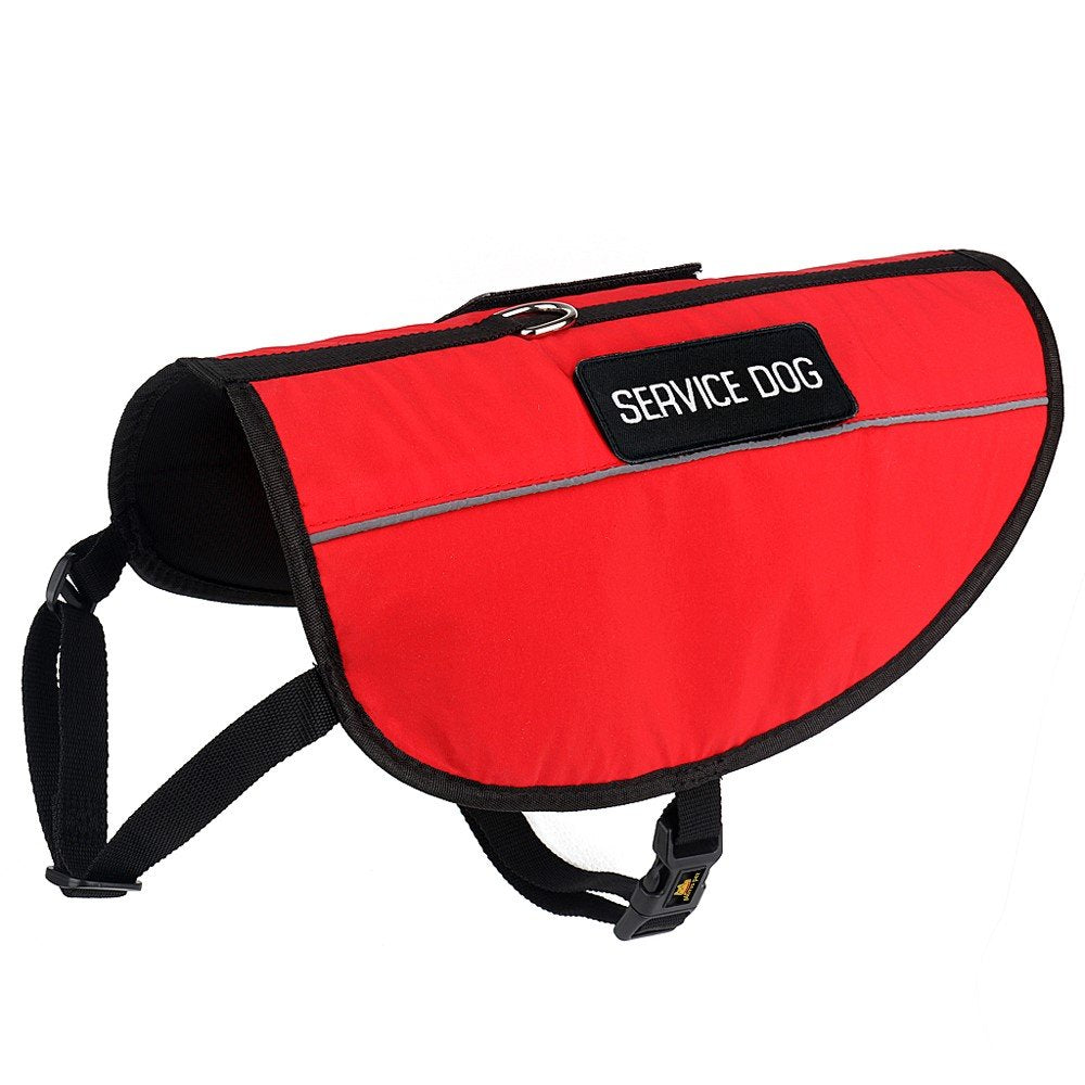Plutus Pet Service Dog Vest, Bright Red Fabric & Reflective Straps,Breathable&Soft Mesh Padded Harness,2 Free Removable Service 