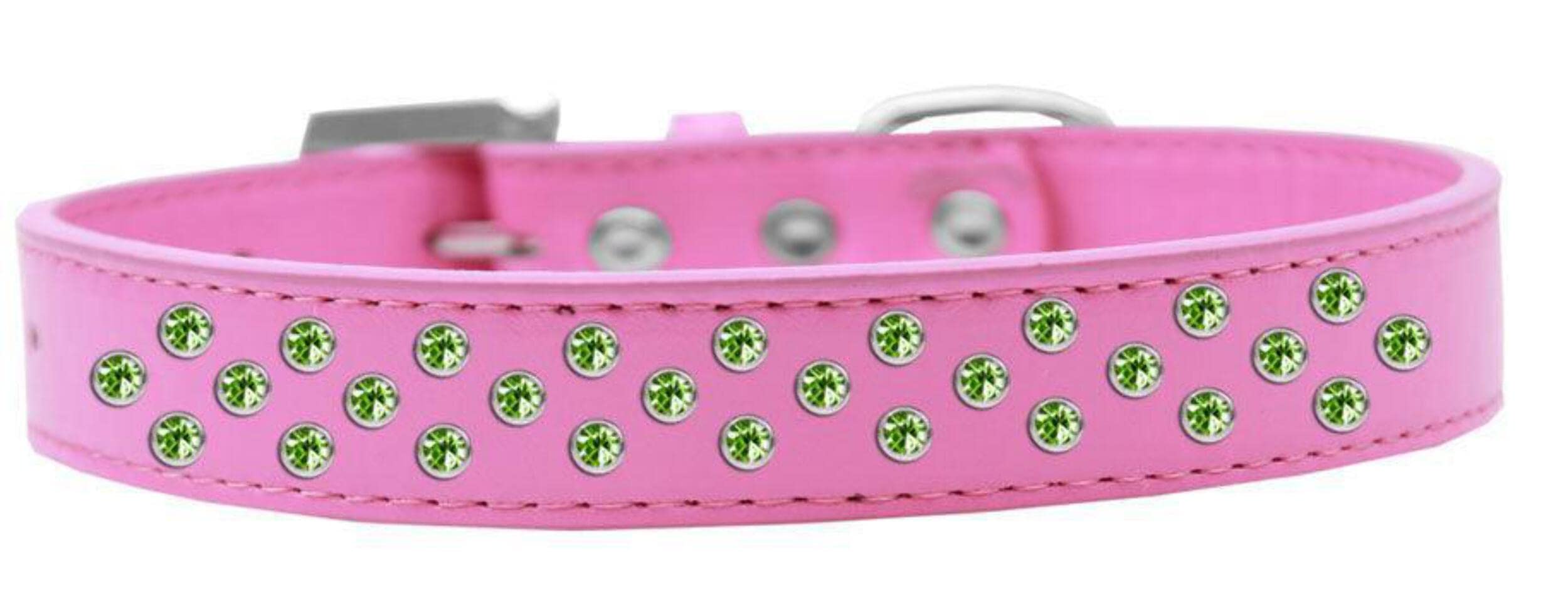 Mirage Pet Products Sprinkles Dog Collar with Lime Green Crystals, Size 14, Bright Pink