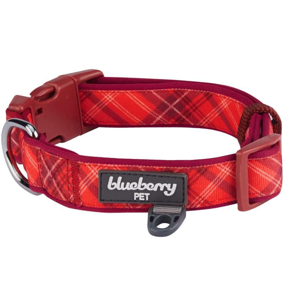 Blueberry Pet 7 Patterns Soft & Comfy Scottish Aileen Red Plaid Tartan Style Designer Padded Adjustable Dog Collar, Large, Neck 