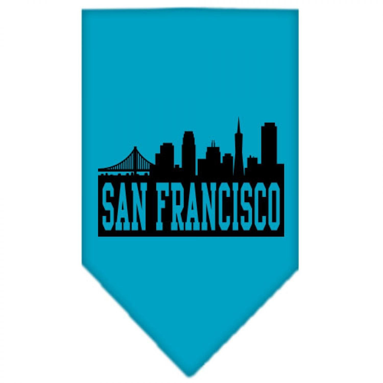 Pet and Dog Bandana Screen Printed, &quot;San Francisco Skyline&quot; Turquoise Large