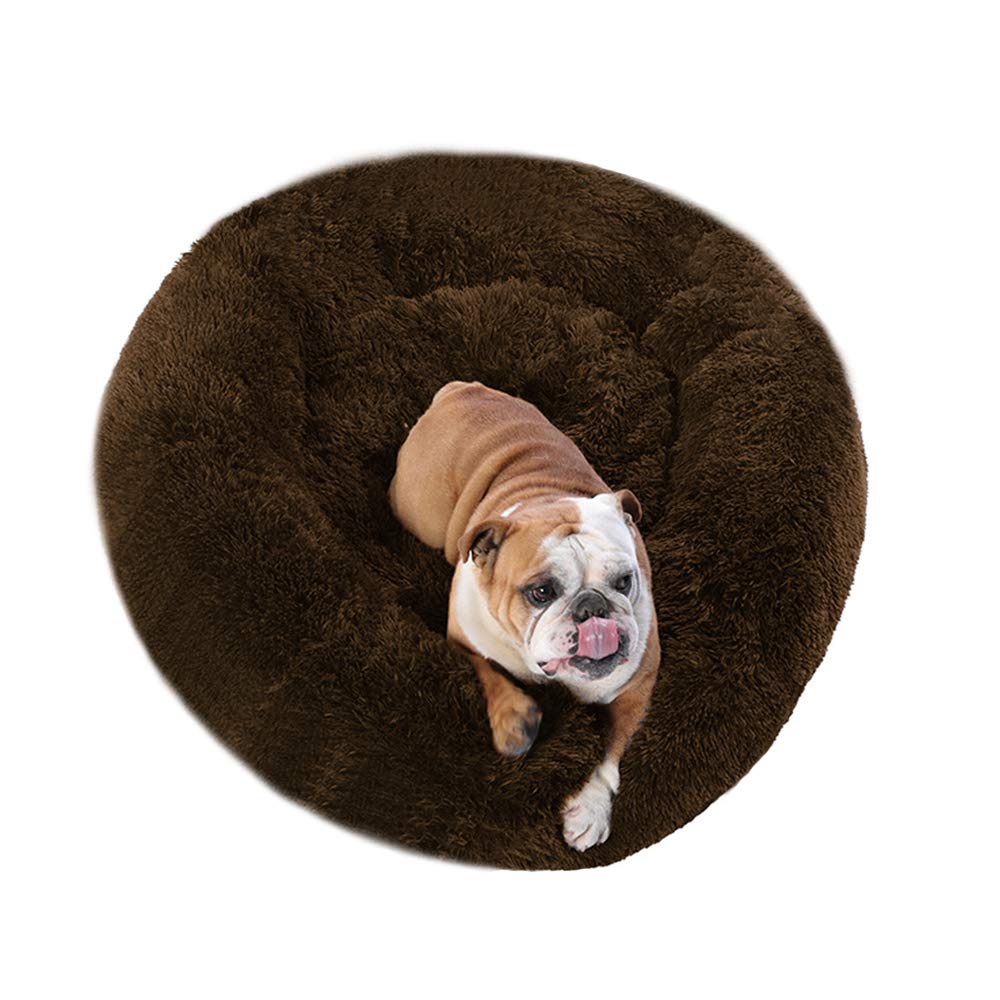 Bodiseint Faux Fur Dog Bed, Shag Round Anti-Anxiety Pet Calming Doughnut Cuddler For Medium Large Puppy Dog Cat Kennel Cushion S