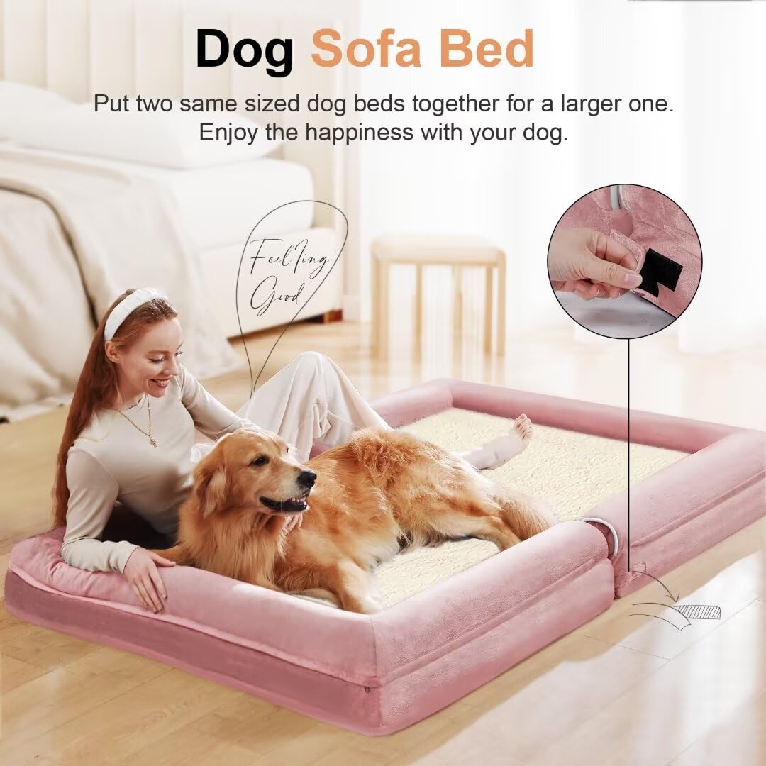 Large Dog Bed Orthopedic Washable: Beds Bolster Xl Bed Big Xlarge Dogs Memory Foam Sofa Couch Waterproof Removable Cover - Pink