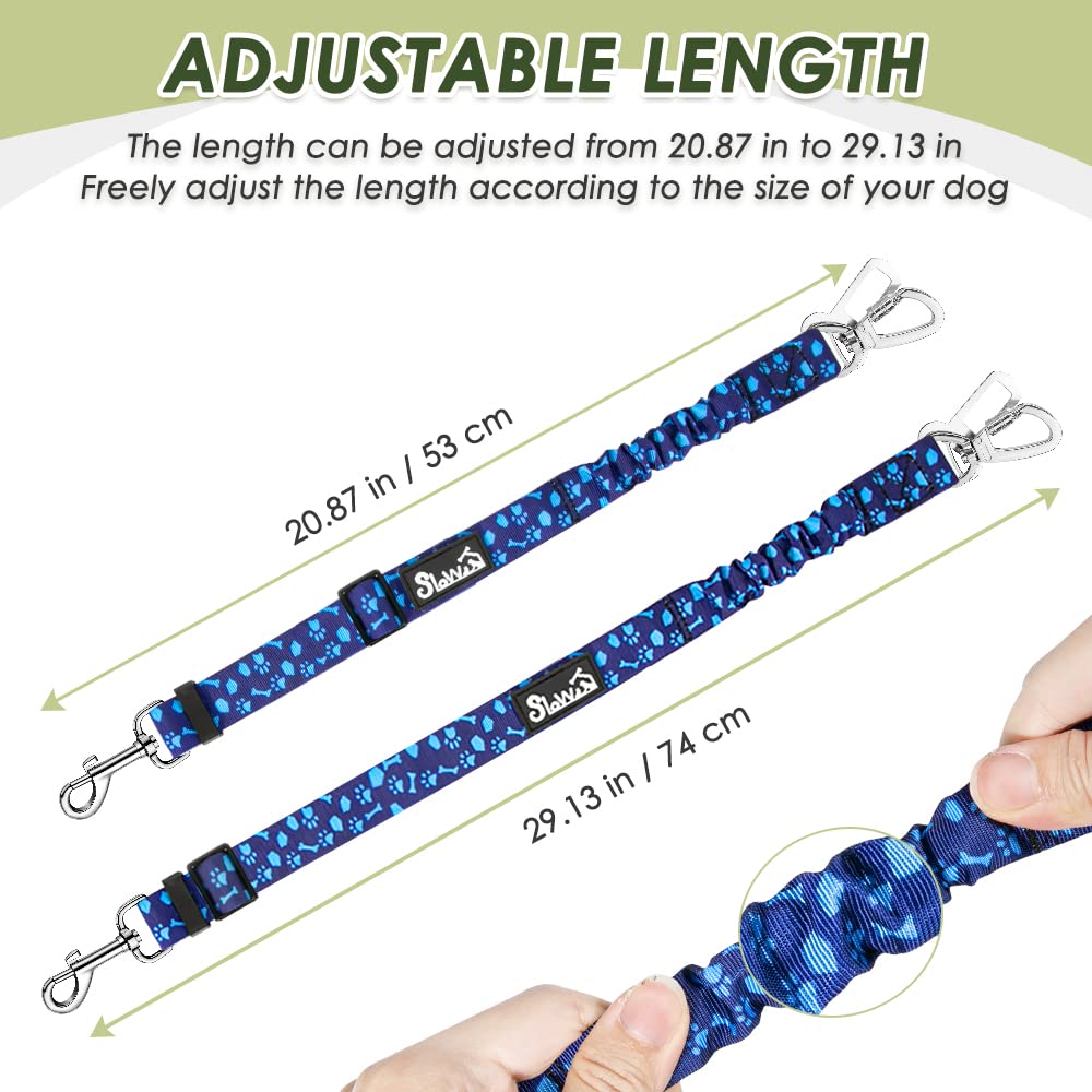 SlowTon Dog Seatbelt, 2 Pack Dog Seat Belt Car Leash Adjustable Elastic Bungee Buffer Heavy Duty Nylon Reflective Pet Safety Tet