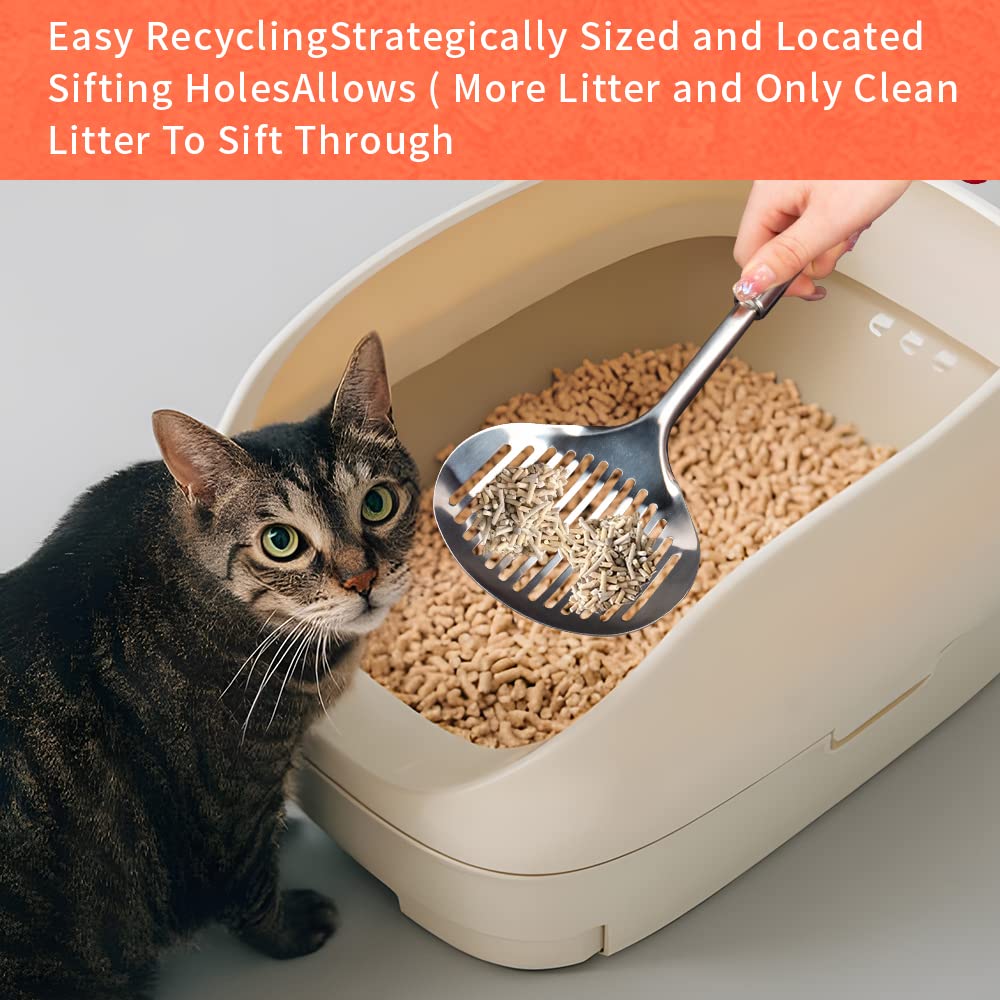 Cat Litter Scooper, Cat Accessories Cat Scoop Stainless Steel Kitten Scoop Poop Sifting Cleaning For Litter Box, Cat Poop Sifter