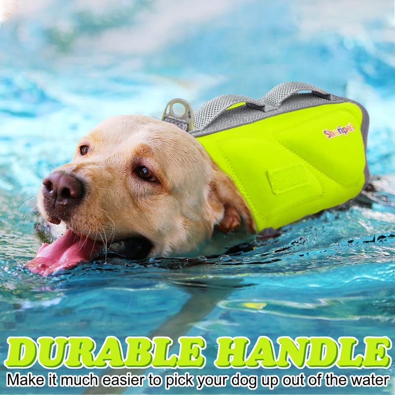 Sheripet Dog Life Jacket, Neoprene Flotation Vest for Large Dogs, X-Large, Green, Reflective Stripes, Double Rescue Handle