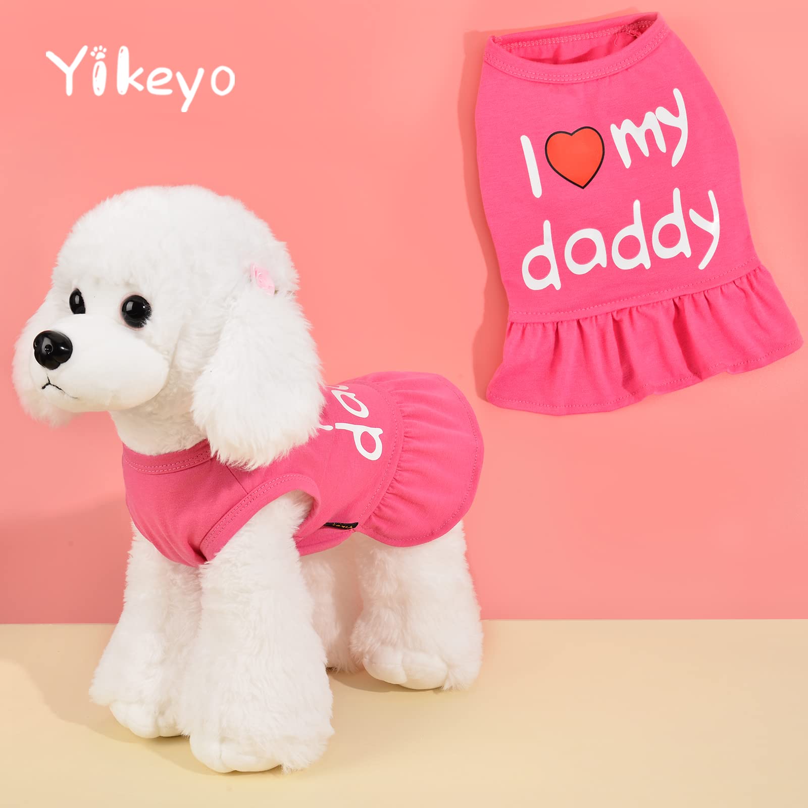 Dog Dress Small Dog Dresses Tutu Princess Puppy Clothes For Small Dog Girl Chihuahua Yorkie Pet Cat I Love My Mommy Daddy Dog Clothing Apparel,Set Of 2 (Medium, Hot Pink)