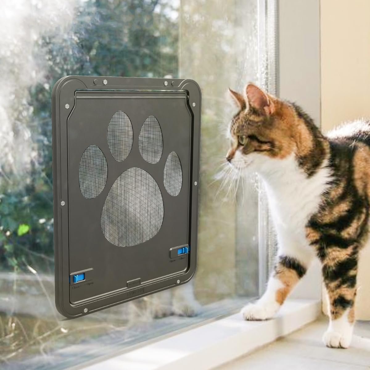 Namsan Cat Door for Screen Door, Passage 8 x 10.2 inches, Small Dog Door for Sliding Door, Pet Screen Window, Magnetic Flap Auto