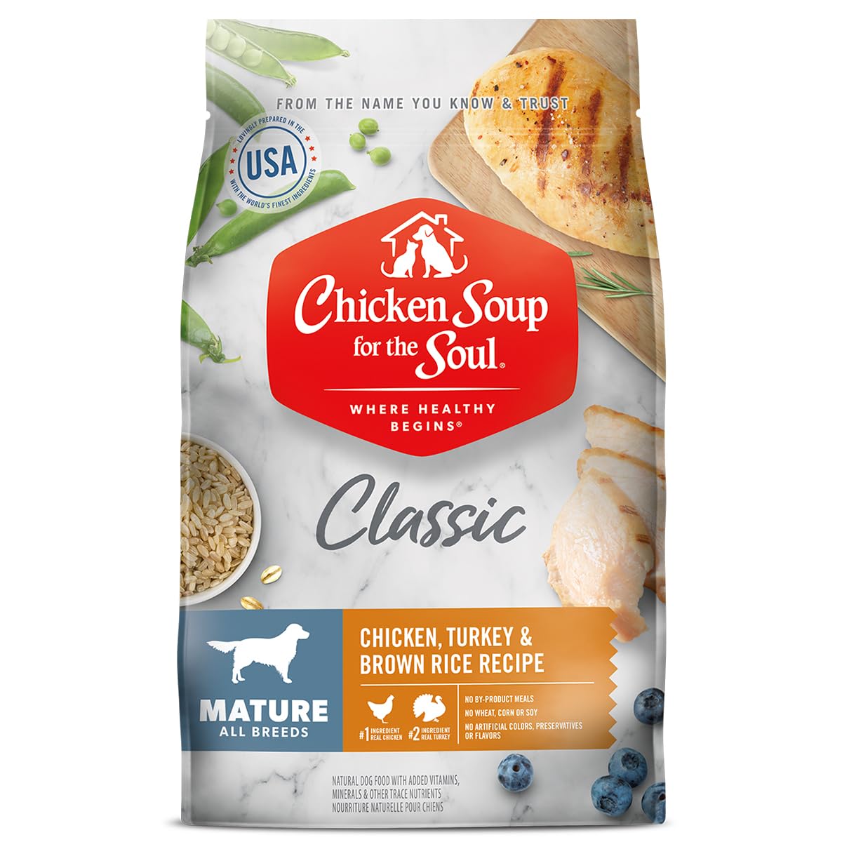 Chicken Soup For The Soul Classic Dry Senior Dog Food, Chicken, Turkey & Brown Rice Recipe, 28 Pound Bag | Soy, Corn, and Wheat 