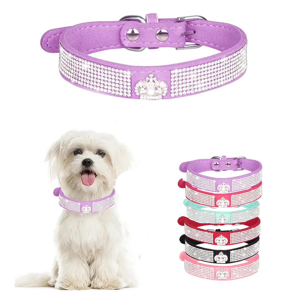 Purple Xxs Dog Collar,Rhinestone Dog Collar, Puppy Collar Girl Bling Diamond Cat Collar Pretty Jewel Glitter Sparkly Pet Collars