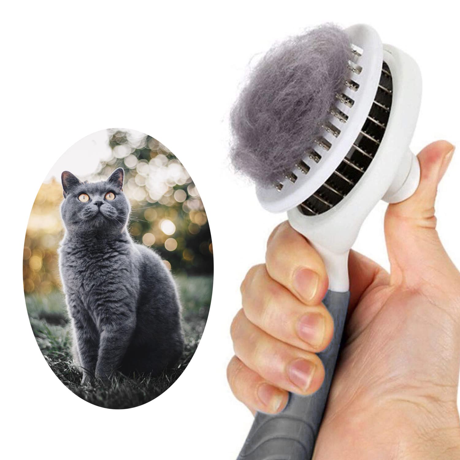 Cat Self Cleaning Slicker Brush, Pets Skin Friendly Cats Hair Brushes For Shedding One Button To Gentle Remove Loose Undercoat All Hair Type Slicker Massage Grooming Tool-Upgraded