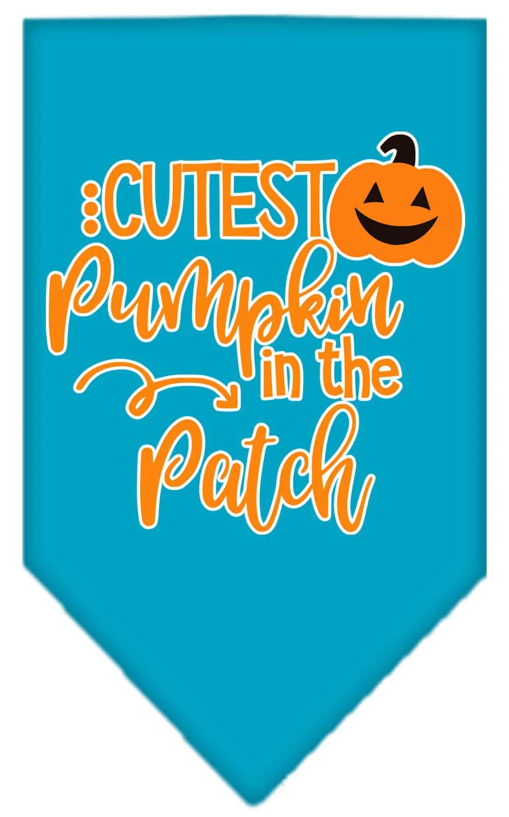 Halloween Pet and Dog Bandana Screen Printed, "Cutest Pumpkin In The Patch" Turquoise Large