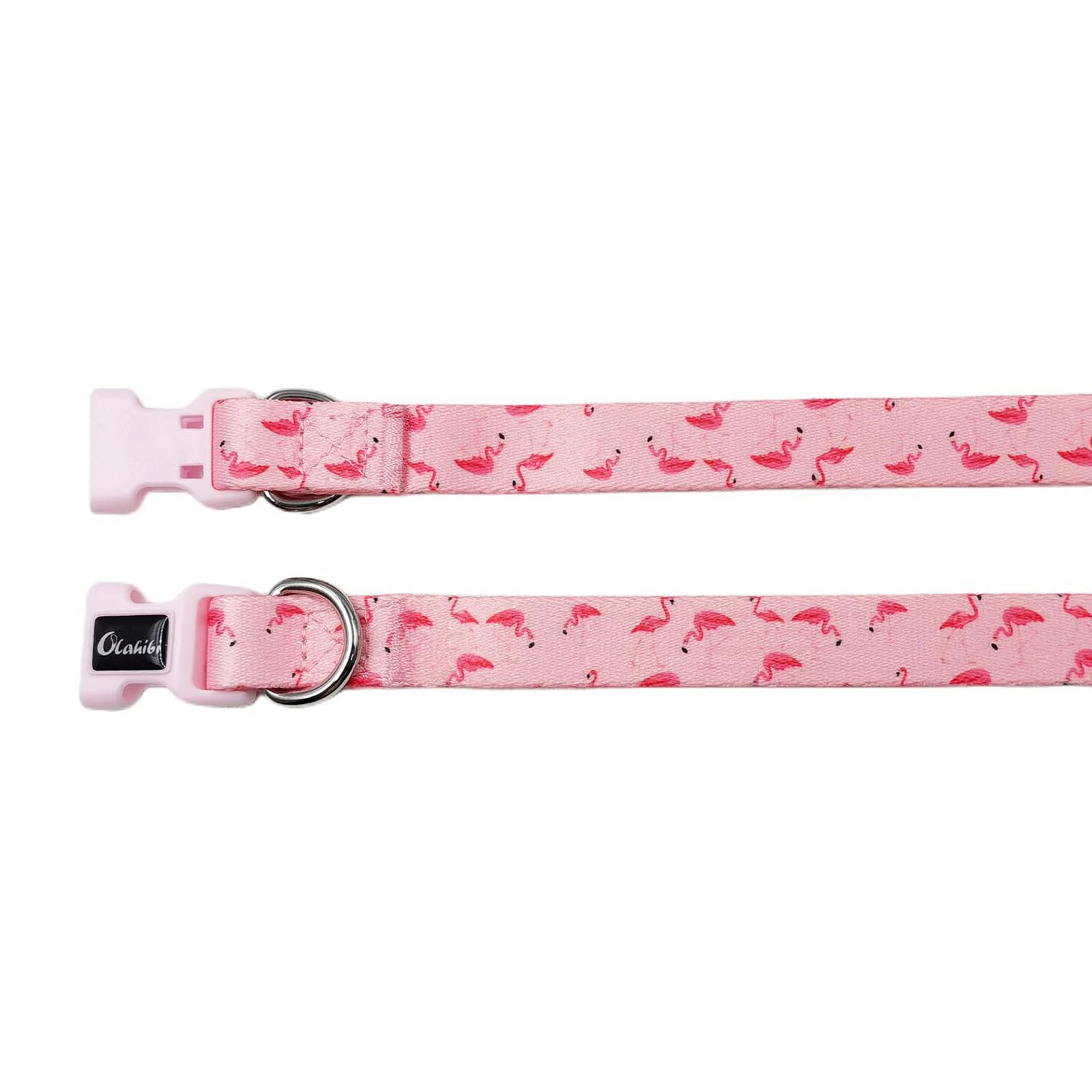 Olahibi Dog Collar Leash Set, Flamingo Pattern, Polyester Material, Adjustable Collar And 5Ft Matching Leash, For Small Dogs.(S,