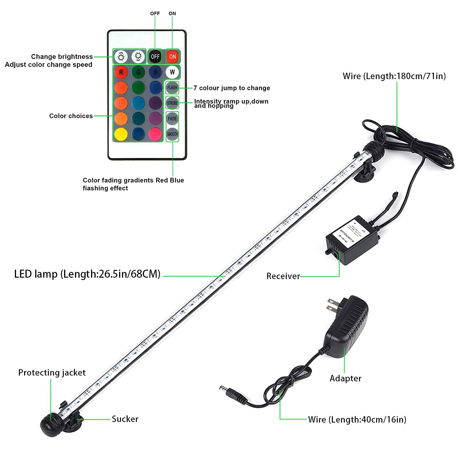 Fish Tank Light, Rgb Aquarium Lights, Waterproof Color Changing Tank Lights, Led Underwater Aquarium Light, Dim Adjustable Subme