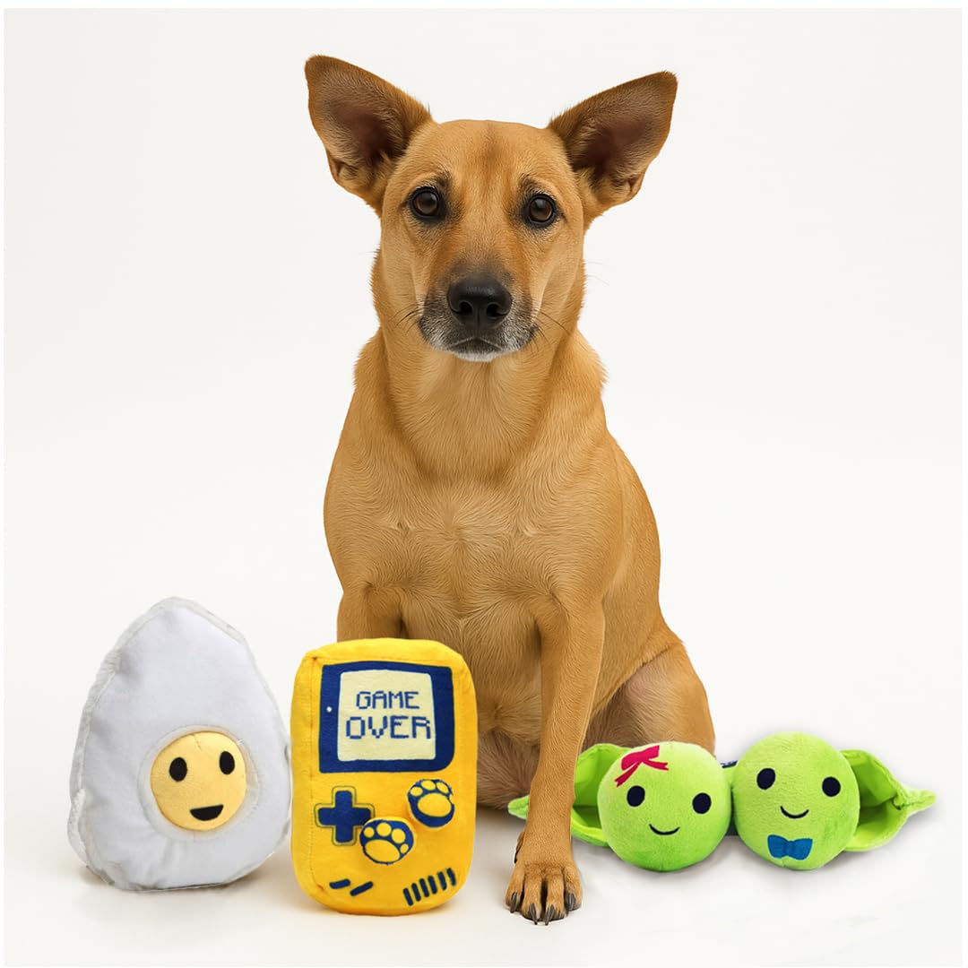 Mutt of Course 3 Plush Toys Combo with Pawtendo, Egg Squeaky & Peas in A Pod Stuffed with Squeakers for Dogs