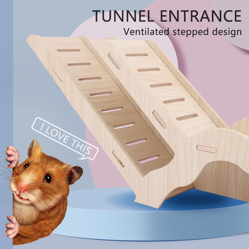 Syrian Hamster Explorer Set - Snap-Together Wooden Burrow With Panoramic Window Decorative Landscaping Digging Peeping Hide Unde