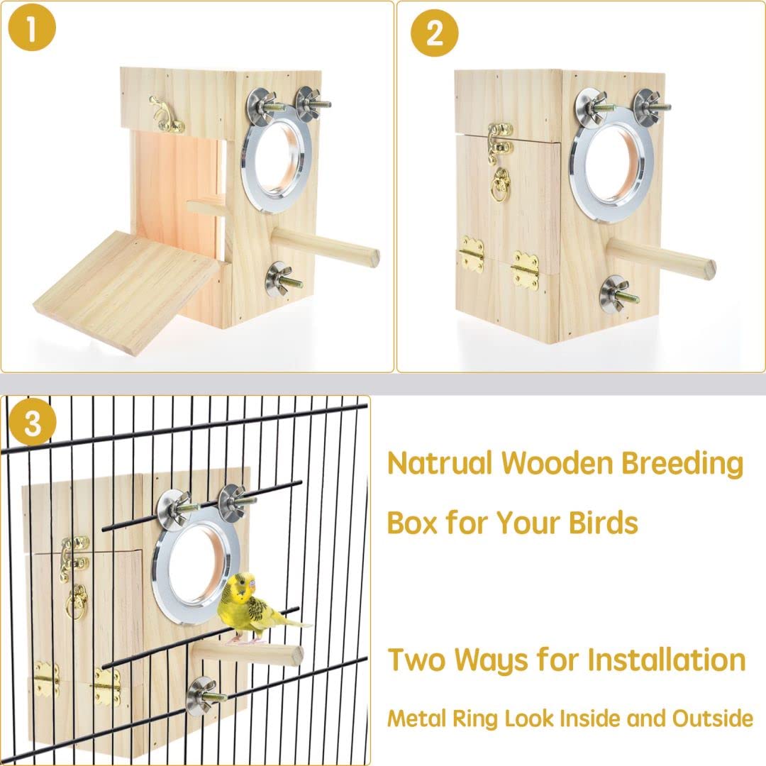 CooShou Bird Nest Box Parakeet Breeding Nest Box Bird Nest House Wooden Acrylic Transparent Breeding Box for Finch Lovebirds Coc