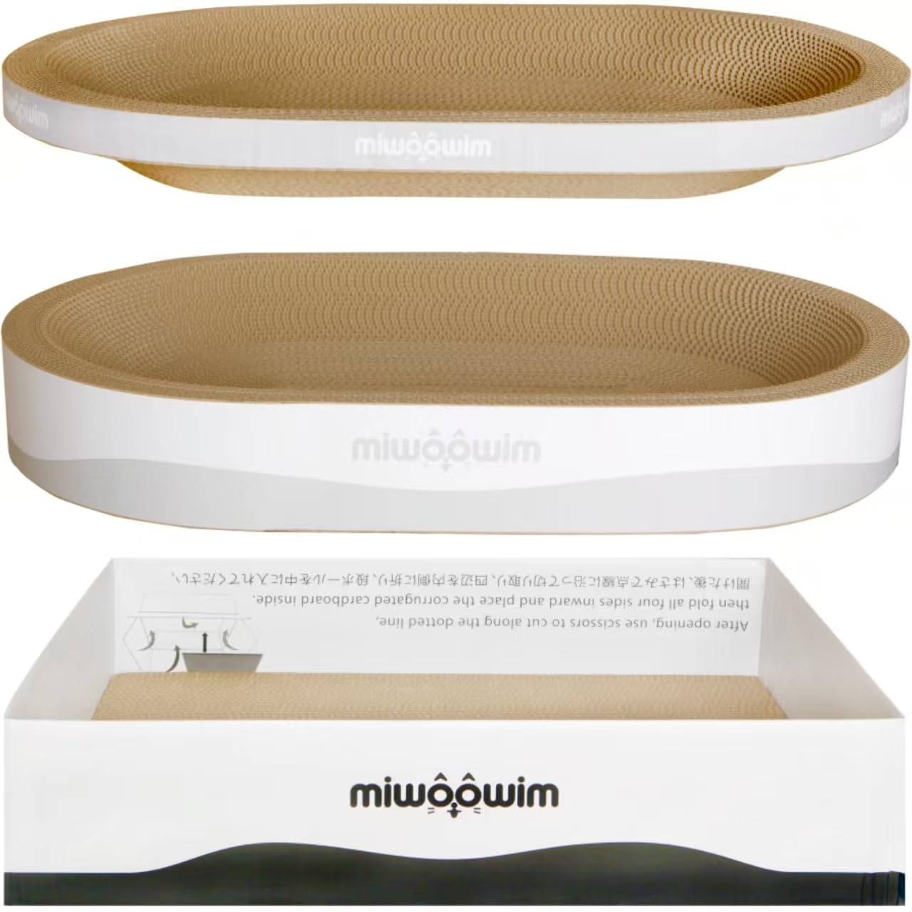 Miwoowim 3Pcs 23.6 Inch Extra Large Cat Scratcher Bed,Big Cats Box With Corrugated Scratch Pad, Scratching Lounge Bed,Oval Shape