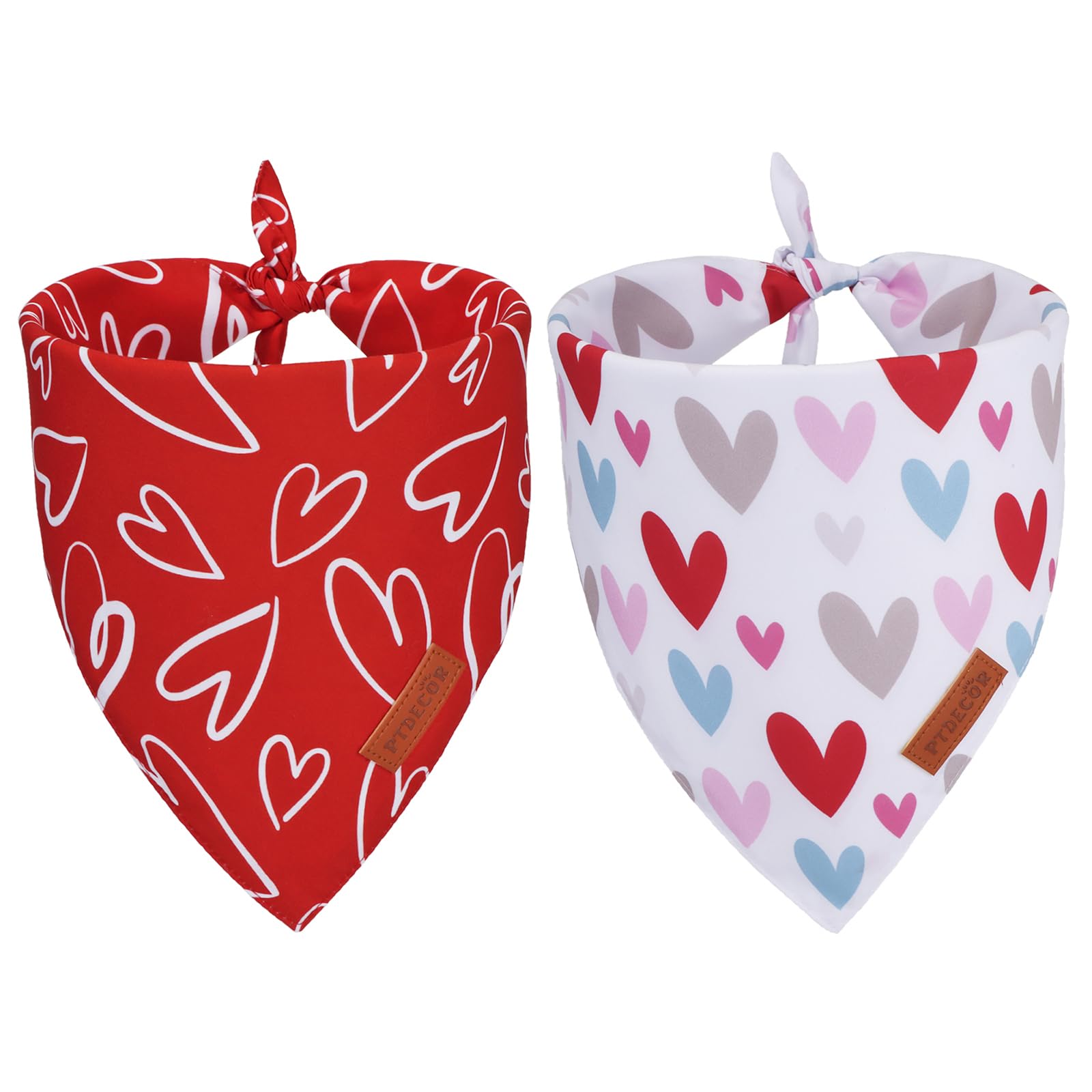 Ptdecor Valentine Dog Bandana, Reversible Holiday Dog Scarf, Multi Size, Heart Valentine Bandanas For Large X-Large Dogs Pets (X