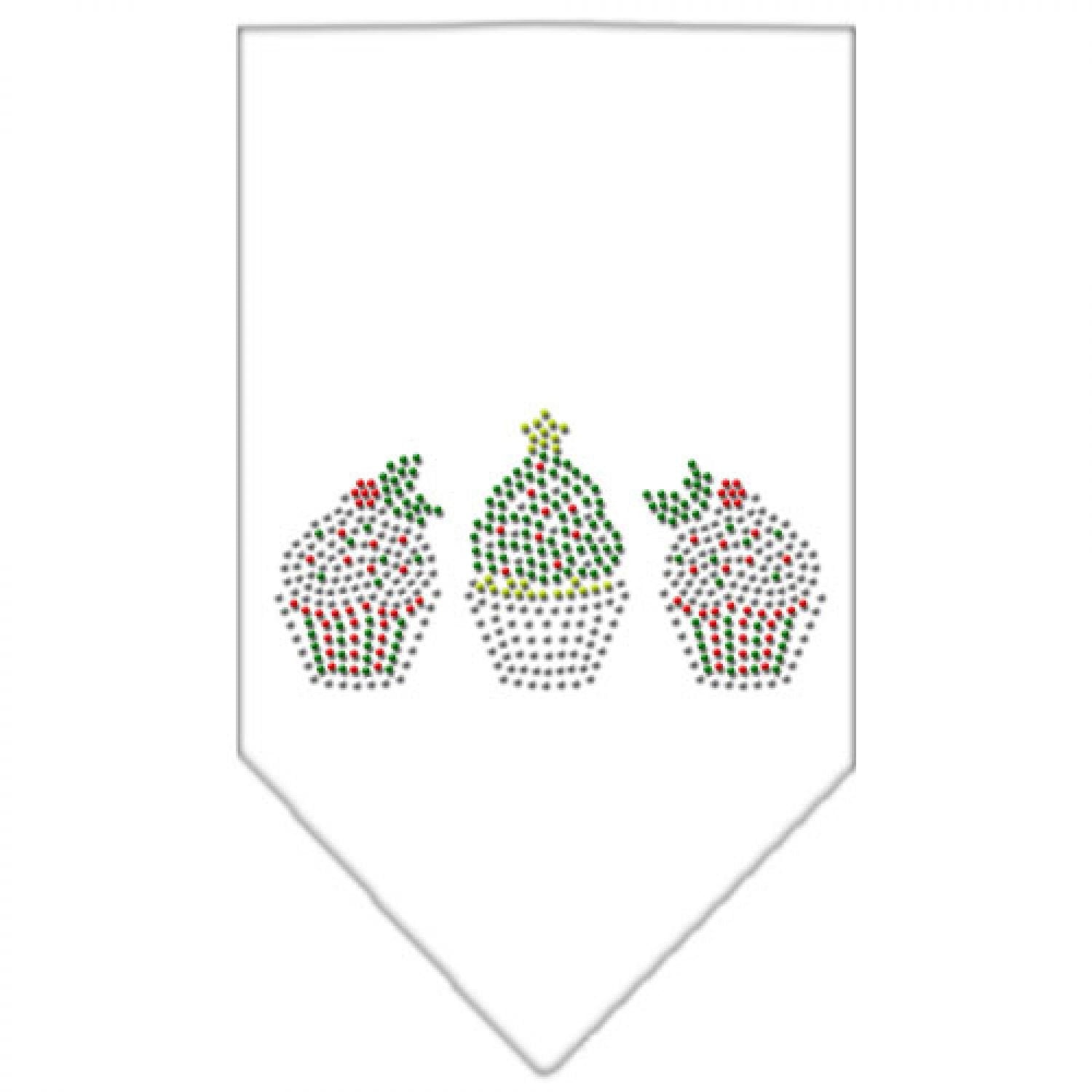 Christmas Pet and Dog Bandana Rhinestone, Christmas Cupcakes White Large
