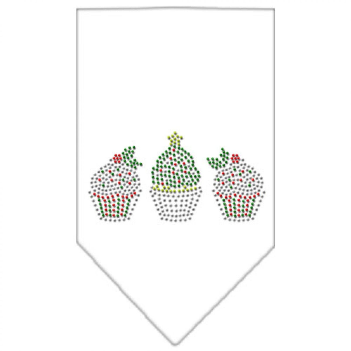 Christmas Pet and Dog Bandana Rhinestone, Christmas Cupcakes White Large