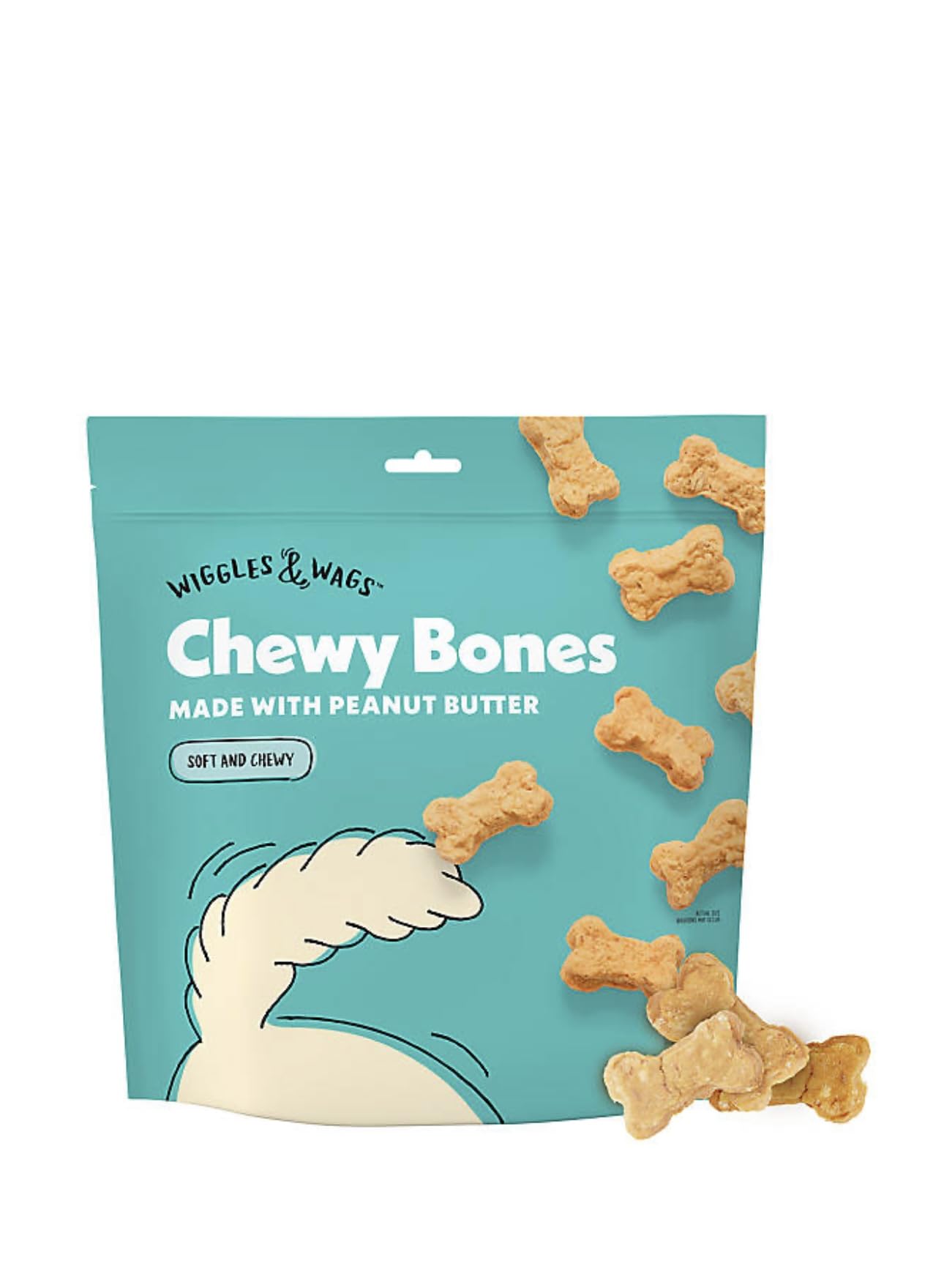 Wiggles & Wags Chewy Bones Dog Treats, Peanut Butter, Soft and Chewy, (1lb Bag)