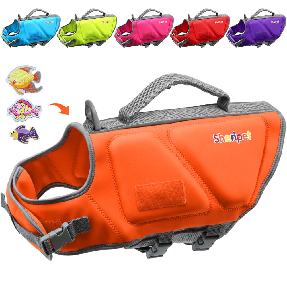 Sheripet Dog Life Jacket, Good Visibility Dog Life Vests For Swimming With Reflective Stripes And Rescue Handle, Pet Flotation V